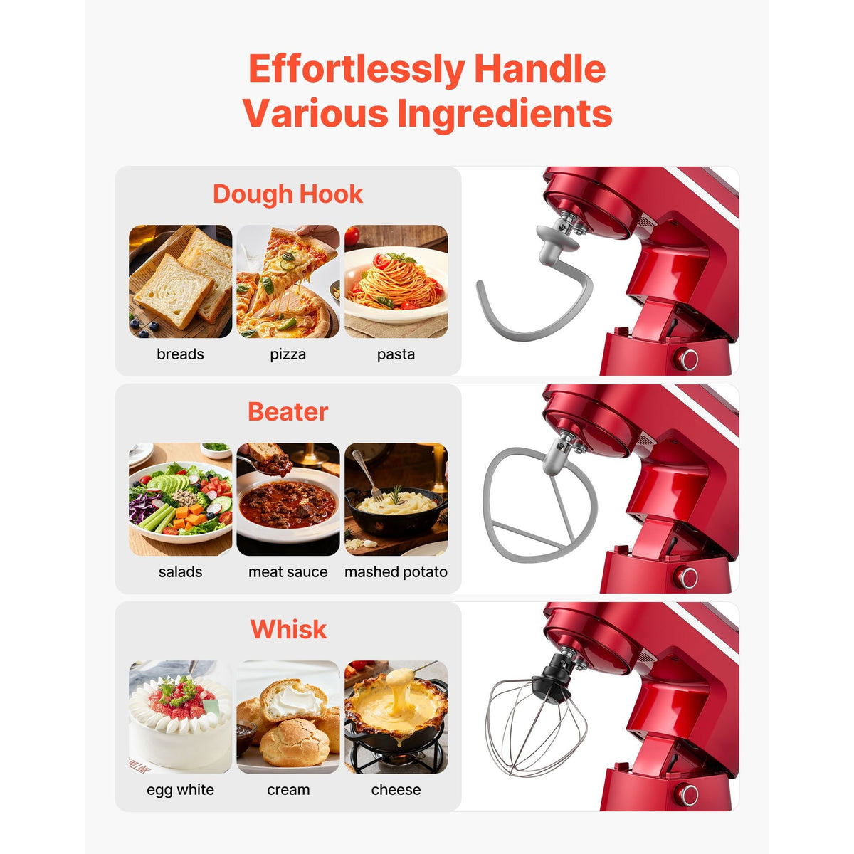 Stand Mixer, 4.4 QT+6 QT Electric Kitchen Mixer, 300W Dough-Mixer, 10 Speeds Tilt-head Food-Mixer with Stainless Steel Bowls, Dough Hook, Whisk, Beater, for Baking, Mixing, Whipping & Kneading