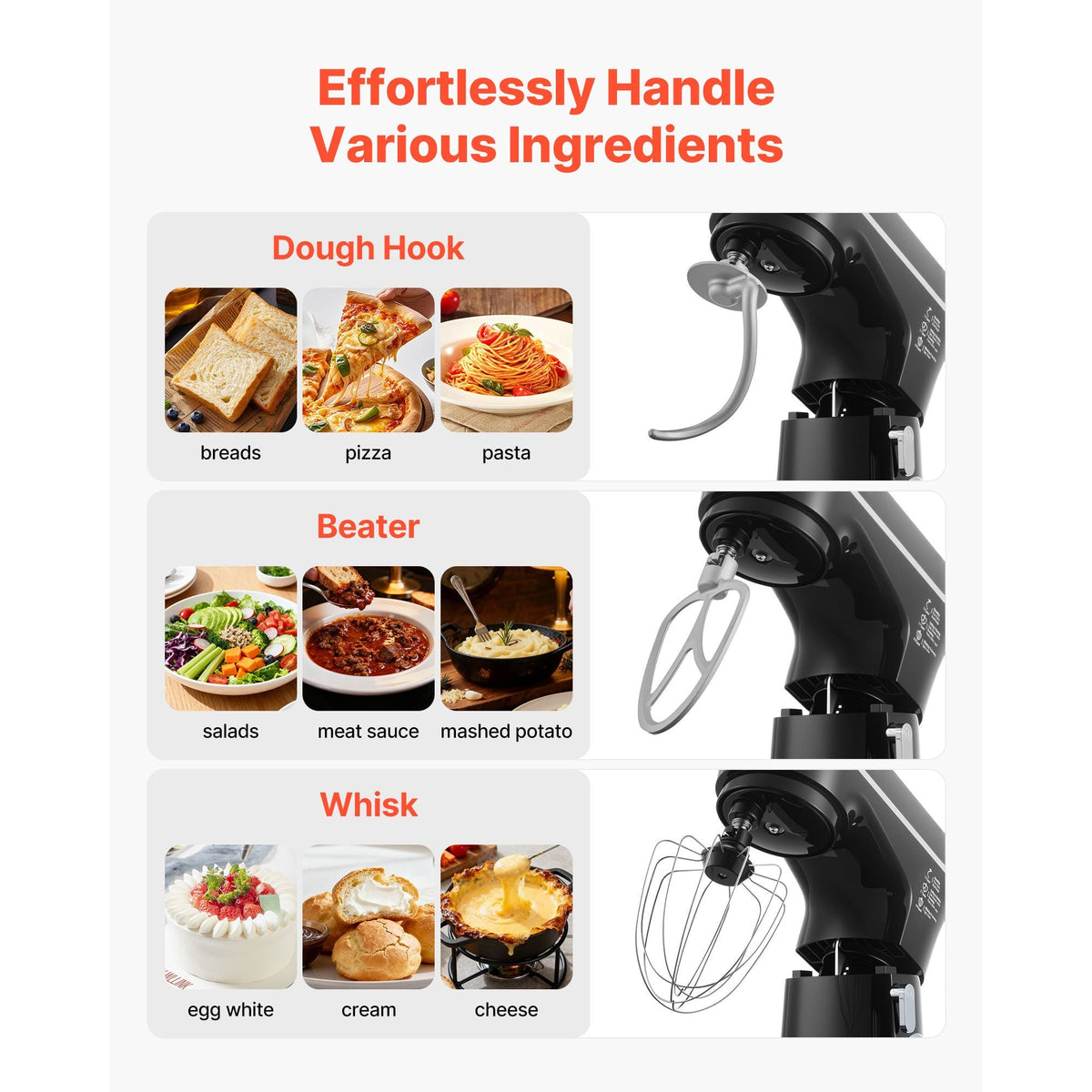 Stand Mixer, 5.3QT + 4.4QT Two Stainless Steel Bowls, 10+P Speeds Tilt-head Food Mixer, Kitchen Mixer with Dough Hook, Wire Whip, Beater, Scraper, Household Stand Mixer for Baking Mixing, Black