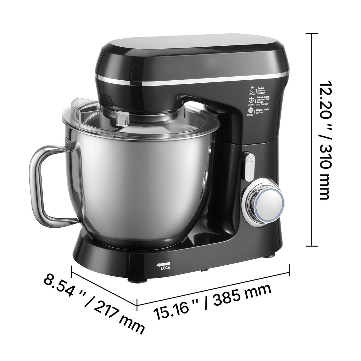 Stand Mixer, 5.3QT + 4.4QT Two Stainless Steel Bowls, 10+P Speeds Tilt-head Food Mixer, Kitchen Mixer with Dough Hook, Wire Whip, Beater, Scraper, Household Stand Mixer for Baking Mixing, Black