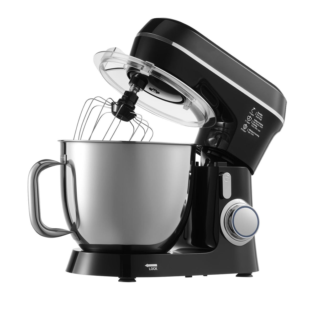Stand Mixer, 5.3QT + 4.4QT Two Stainless Steel Bowls, 10+P Speeds Tilt-head Food Mixer, Kitchen Mixer with Dough Hook, Wire Whip, Beater, Scraper, Household Stand Mixer for Baking Mixing, Black
