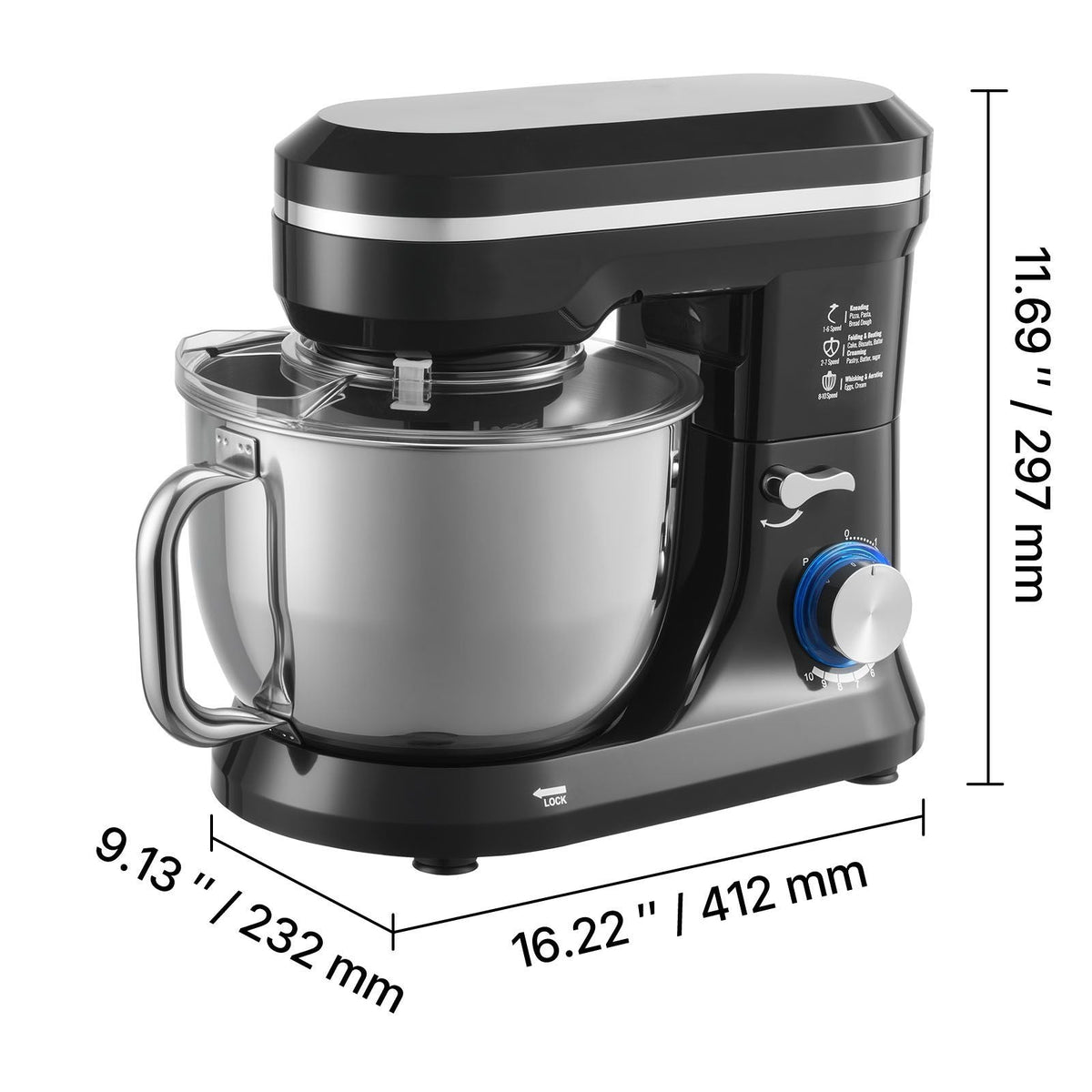 Stand Mixer, 5QT Dough Mixer, 10+P Speeds Tilt-head Food Mixer, Kitchen Mixer with Stainless Steel Bowl, Dough Hook, Wire Whip, Beater, Scraper, Household Stand Mixer for Baking Mixing, Black