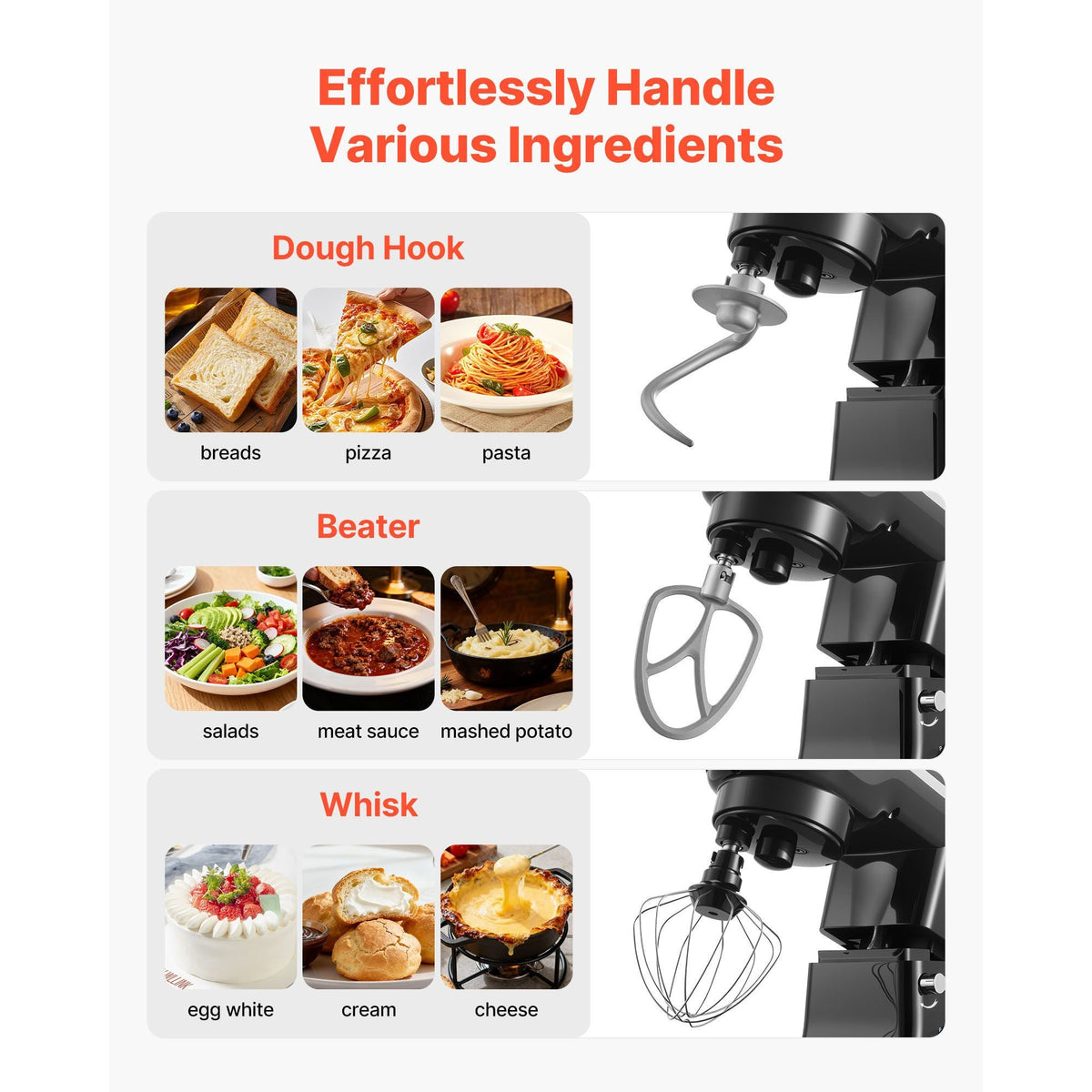 Stand Mixer, 5QT Dough Mixer, 10+P Speeds Tilt-head Food Mixer, Kitchen Mixer with Stainless Steel Bowl, Dough Hook, Wire Whip, Beater, Scraper, Household Stand Mixer for Baking Mixing, Black