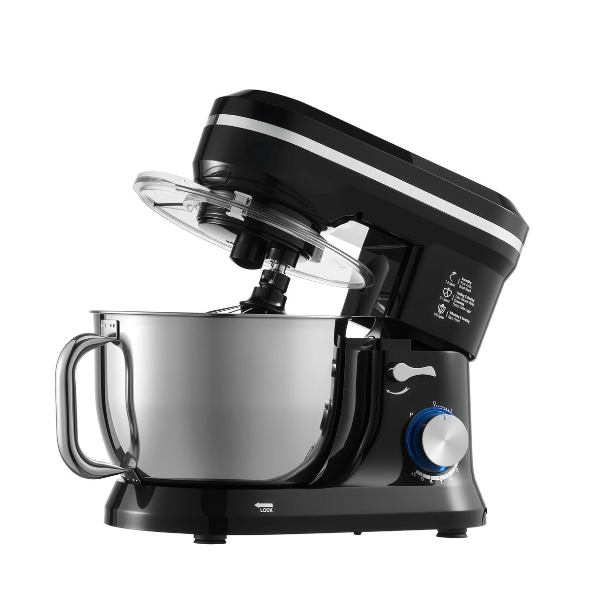 Stand Mixer, 5QT Dough Mixer, 10+P Speeds Tilt-head Food Mixer, Kitchen Mixer with Stainless Steel Bowl, Dough Hook, Wire Whip, Beater, Scraper, Household Stand Mixer for Baking Mixing, Black