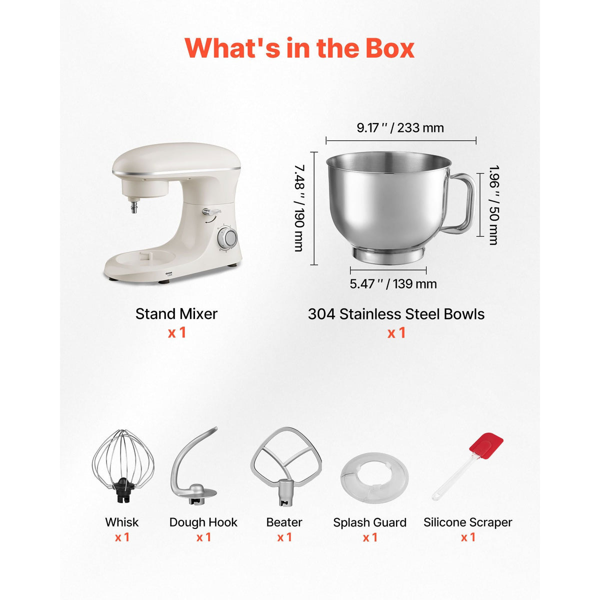 Stand Mixer, 6 QT Dough Mixer, 660W 6 + P Speeds Tilt-head Food Mixer with Stainless Steel Bowl, Dough Hook, Wire Whip, Flat Beater, Scraper, Household Stand Mixer for Baking & Mixing, White