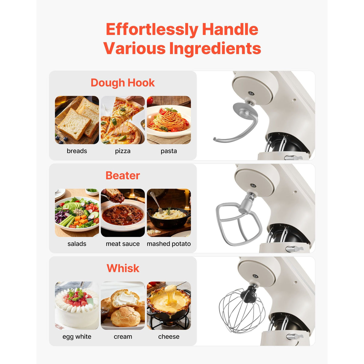 Stand Mixer, 6 QT Dough Mixer, 660W 6 + P Speeds Tilt-head Food Mixer with Stainless Steel Bowl, Dough Hook, Wire Whip, Flat Beater, Scraper, Household Stand Mixer for Baking & Mixing, White