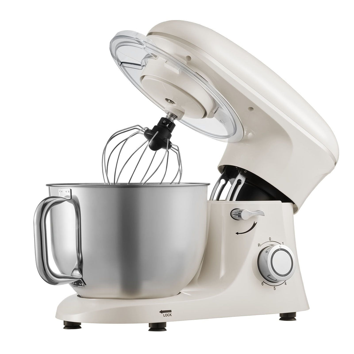Stand Mixer, 6 QT Dough Mixer, 660W 6 + P Speeds Tilt-head Food Mixer with Stainless Steel Bowl, Dough Hook, Wire Whip, Flat Beater, Scraper, Household Stand Mixer for Baking & Mixing, White