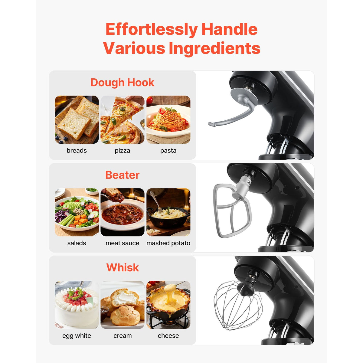 Stand Mixer, 6 QT Dough Mixer, 660W 6 + P Speeds Tilt-head Food Mixer with Stainless Steel Bowl, Dough Hook, Wire Whip, Flat Beater, Scraper,Household Stand Mixer for Baking & Mixing, Black