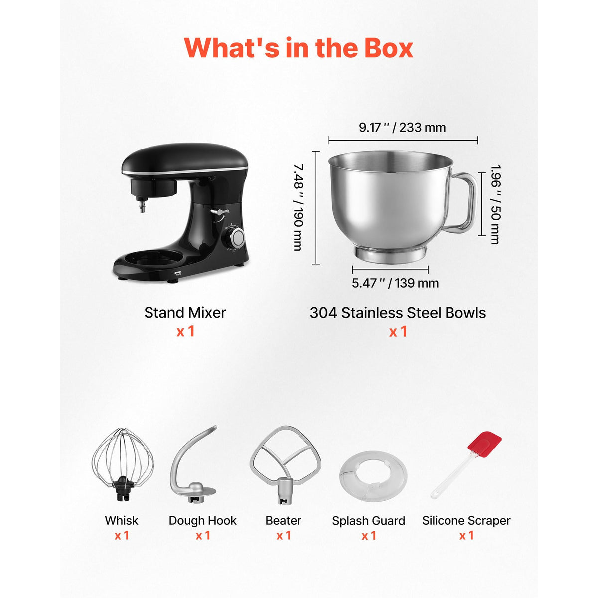 Stand Mixer, 6 QT Dough Mixer, 660W 6 + P Speeds Tilt-head Food Mixer with Stainless Steel Bowl, Dough Hook, Wire Whip, Flat Beater, Scraper,Household Stand Mixer for Baking & Mixing, Black