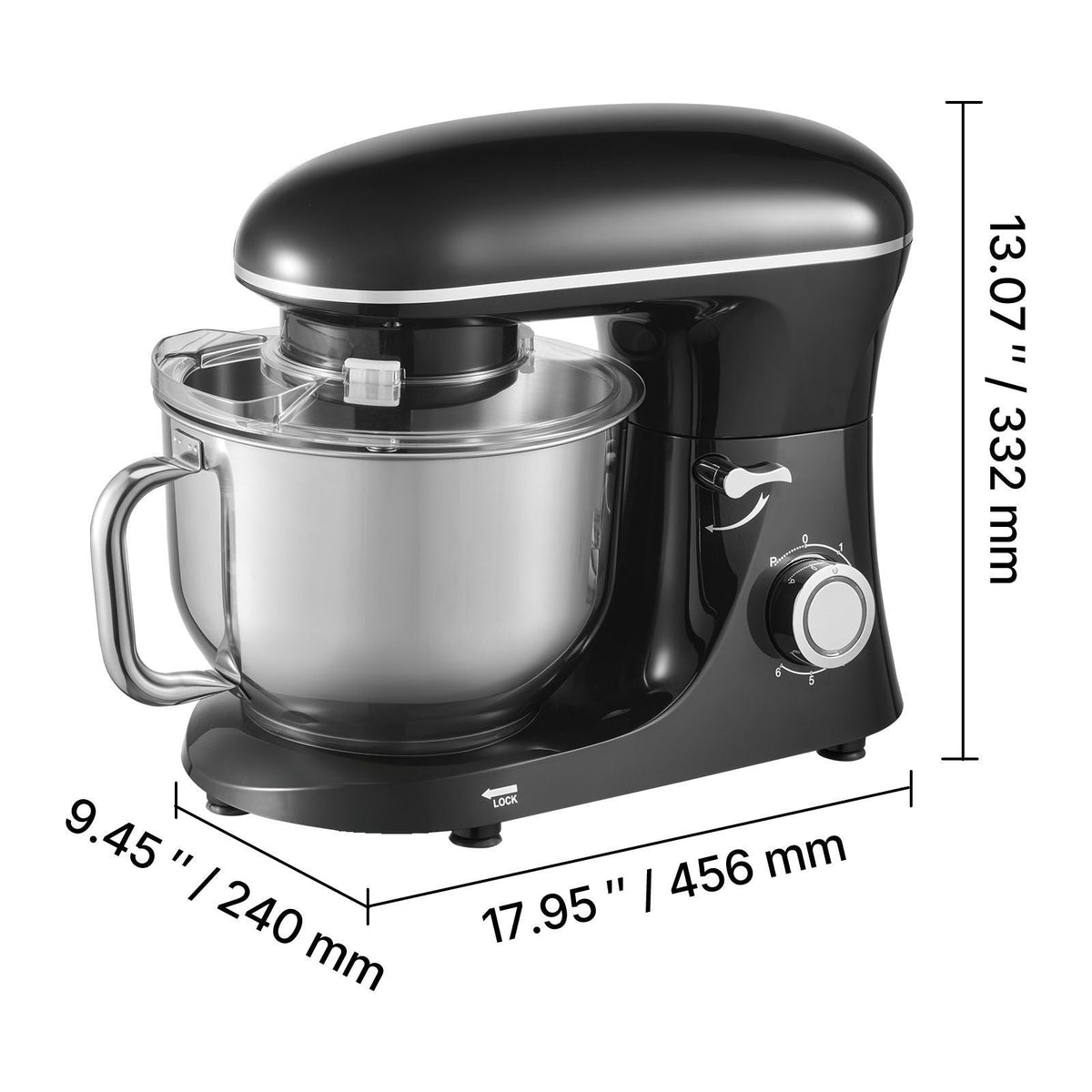 Stand Mixer, 6 QT Dough Mixer, 660W 6 + P Speeds Tilt-head Food Mixer with Stainless Steel Bowl, Dough Hook, Wire Whip, Flat Beater, Scraper,Household Stand Mixer for Baking & Mixing, Black