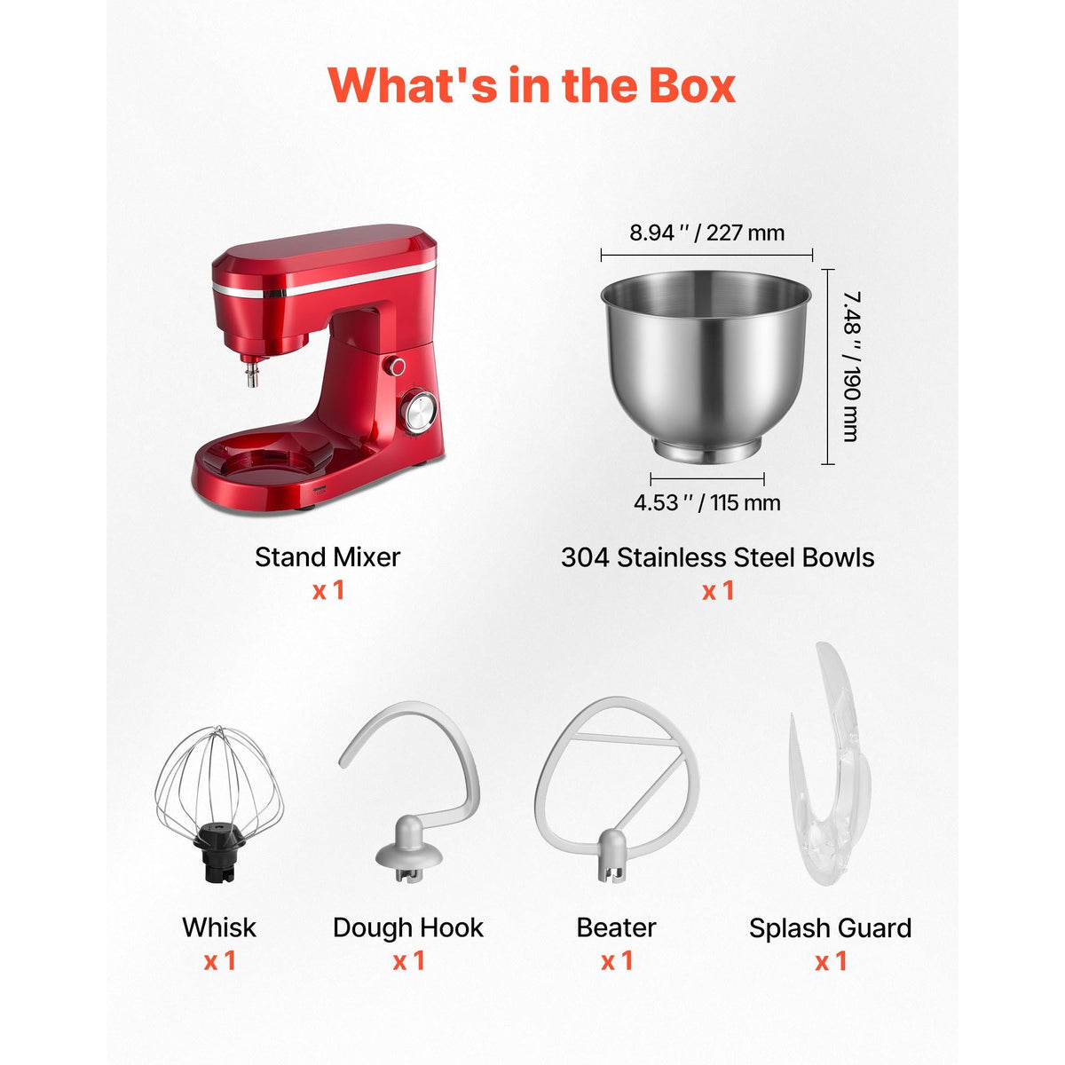 Stand Mixer, 6 QT Electric Kitchen Mixer, 300W Dough-Mixer, 10 Speeds Tilt-head Food-Mixer with Stainless Steel Bowl, Dough Hook, Whisk, Beater, for Baking, Mixing, Whipping & Kneading, Red