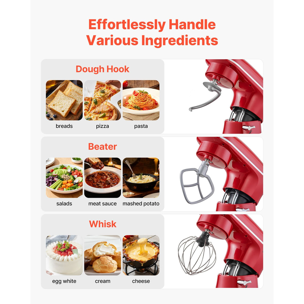 Stand Mixer, 6 QT Electric Kitchen Mixer, 660W Dough-Mixer, 6 + Pulse Speeds Tilt-head Food-Mixer with Stainless Steel Bowl, Dough Hook, Whisk, Beater, for Baking, Mixing, Whipping & Kneading