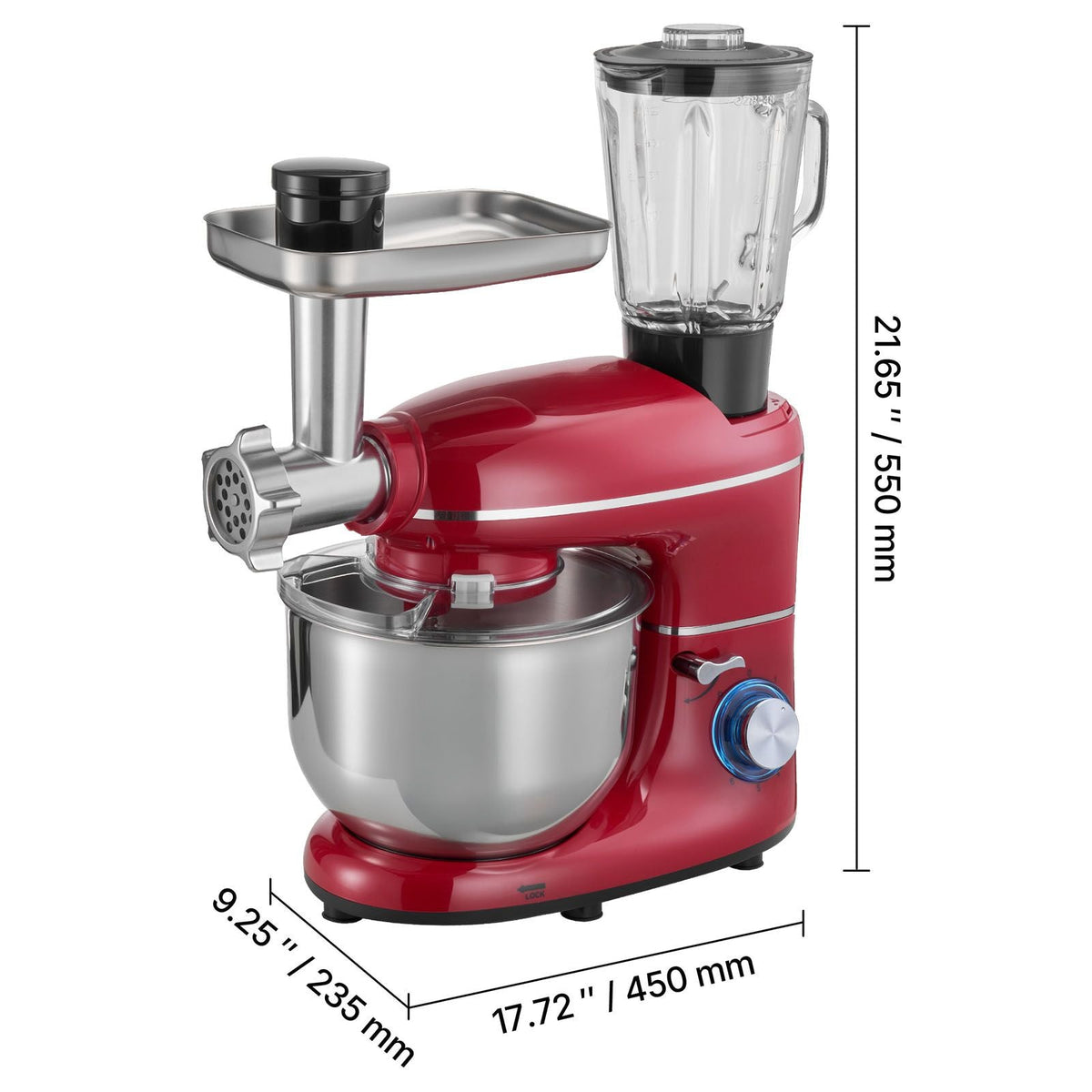 Stand Mixer, 6 QT Electric Kitchen Mixer, 660W Dough-Mixer, 6+P Speeds Tilt-head Food-Mixer with 1.6 QT Blender Cup, Stainless Steel Bowl, Dough Hook, Whisk, Beater, for Baking, Mixing, Red