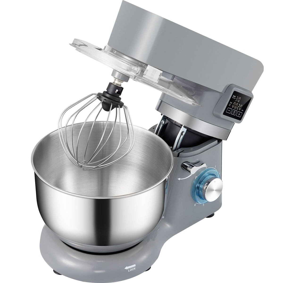 Stand Mixer, 660W Electric Dough Mixer with 6 Speeds LCD Screen Timing, Tilt-Head Food Mixer with 5.8 Qt Stainless Steel Bowl, Dough Hook, Flat Beater, Whisk, Scraper, Splash-Proof Cover - Gray