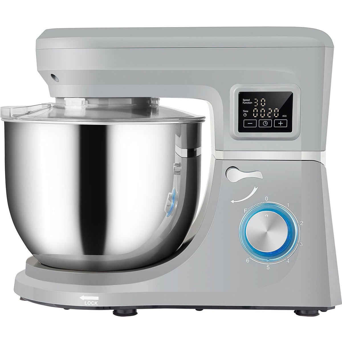 Stand Mixer, 660W Electric Dough Mixer with 6 Speeds LCD Screen Timing, Tilt-Head Food Mixer with 7.4 Qt Stainless Steel Bowl, Dough Hook, Flat Beater, Whisk, Scraper, Splash-Proof Cover - Gray