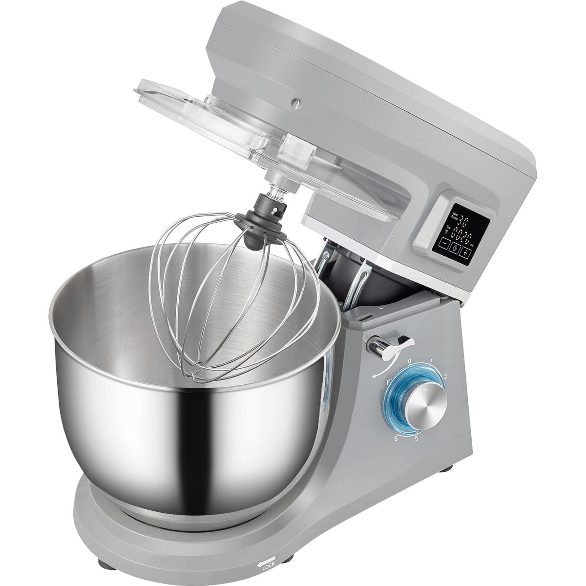 Stand Mixer, 660W Electric Dough Mixer with 6 Speeds LCD Screen Timing, Tilt-Head Food Mixer with 7.4 Qt Stainless Steel Bowl, Dough Hook, Flat Beater, Whisk, Scraper, Splash-Proof Cover - Gray