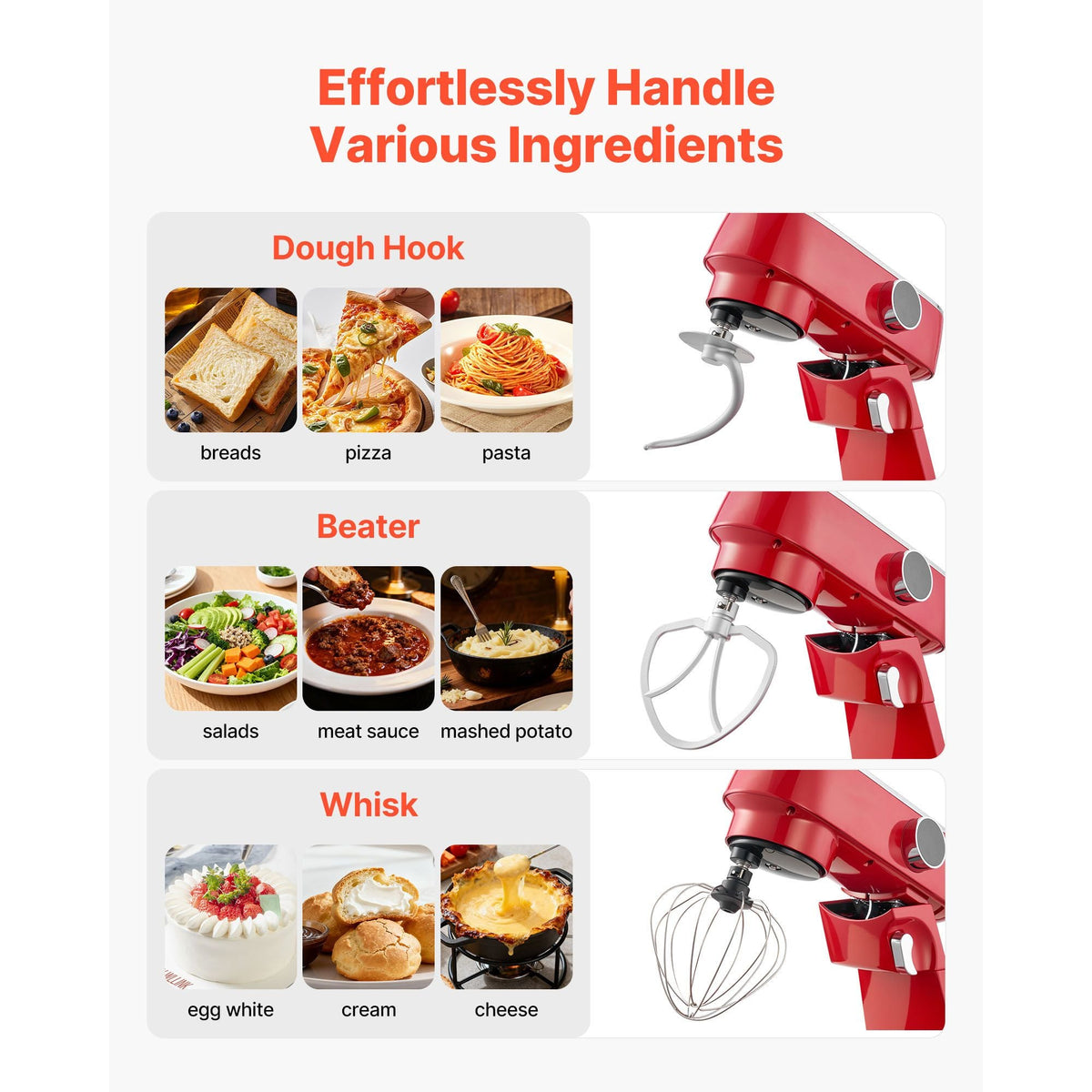Stand Mixer, 7.8 QT Electric Kitchen Mixer, 800W Dough-Mixer, 10 Speeds Tilt-head Food-Mixer with Stainless Steel Bowl, Dough Hook, Whisk, Beater, for Baking, Mixing, Whipping & Kneading, Red