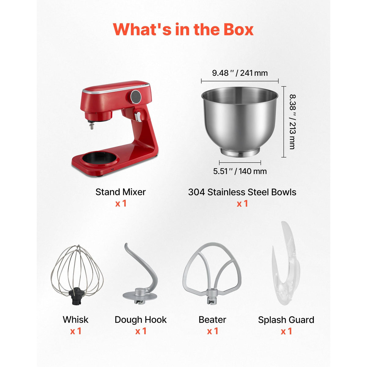 Stand Mixer, 7.8 QT Electric Kitchen Mixer, 800W Dough-Mixer, 10 Speeds Tilt-head Food-Mixer with Stainless Steel Bowl, Dough Hook, Whisk, Beater, for Baking, Mixing, Whipping & Kneading, Red