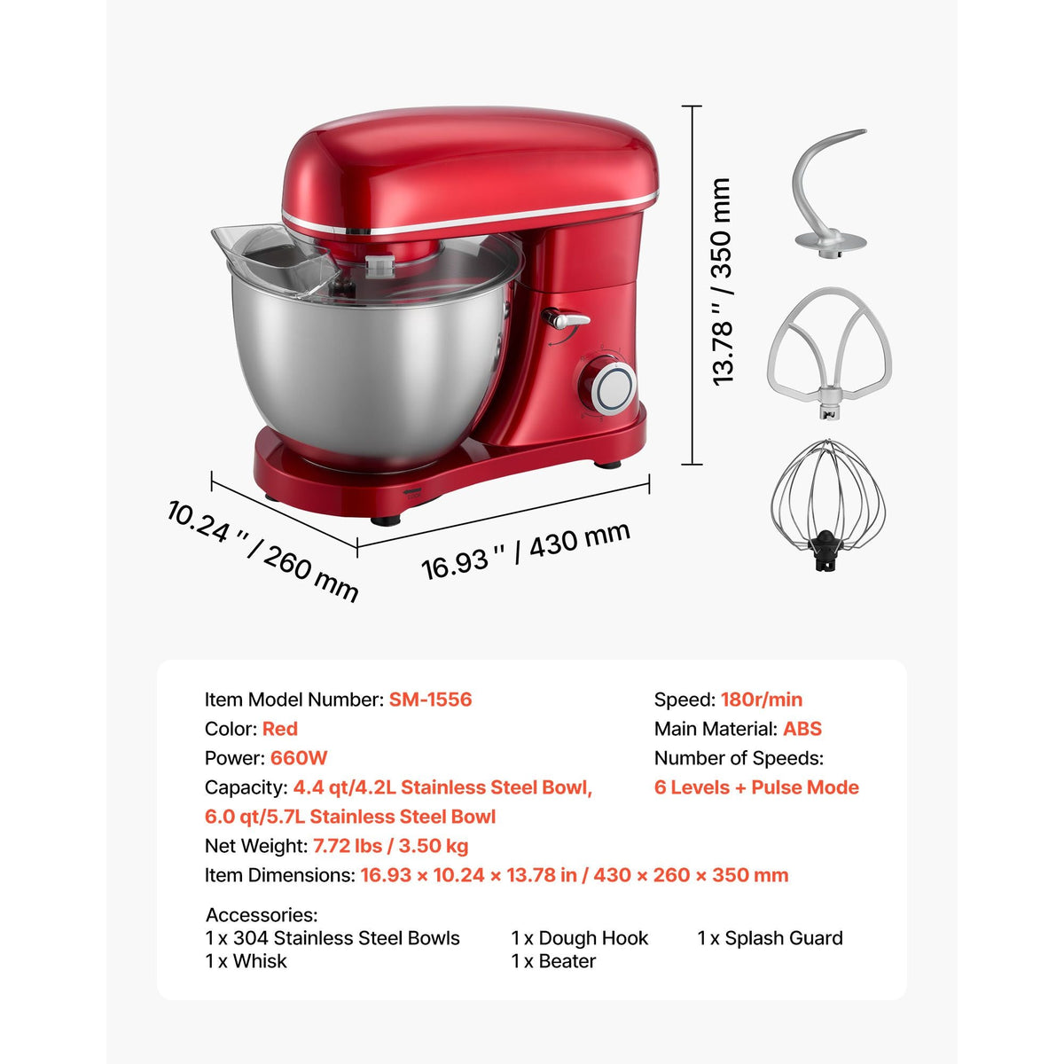 Stand Mixer, 8.2 QT Electric Kitchen Mixer, 660W Dough-Mixer, 6 + Pulse Speeds Tilt-head Food-Mixer with Stainless Steel Bowl, Dough Hook, Whisk, Beater, for Baking, Mixing, Whipping & Kneading