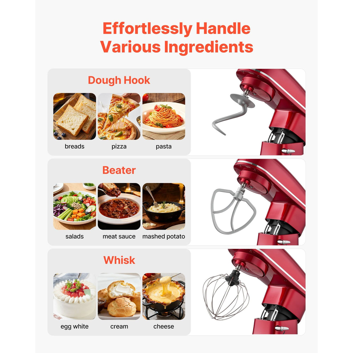 Stand Mixer, 8.2 QT Electric Kitchen Mixer, 660W Dough-Mixer, 6 + Pulse Speeds Tilt-head Food-Mixer with Stainless Steel Bowl, Dough Hook, Whisk, Beater, for Baking, Mixing, Whipping & Kneading