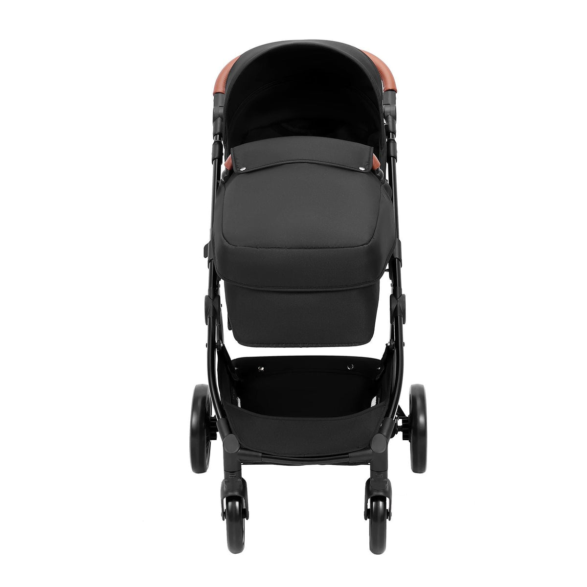 Standard Baby Stroller, Infant Toddler Stroller with Bassinet, 3rd-Gear Adjustable Backrest & Foldable & Reversible Seat, Carbon Steel Newborn Stroller with Leg Cover and Mesh Net, Black
