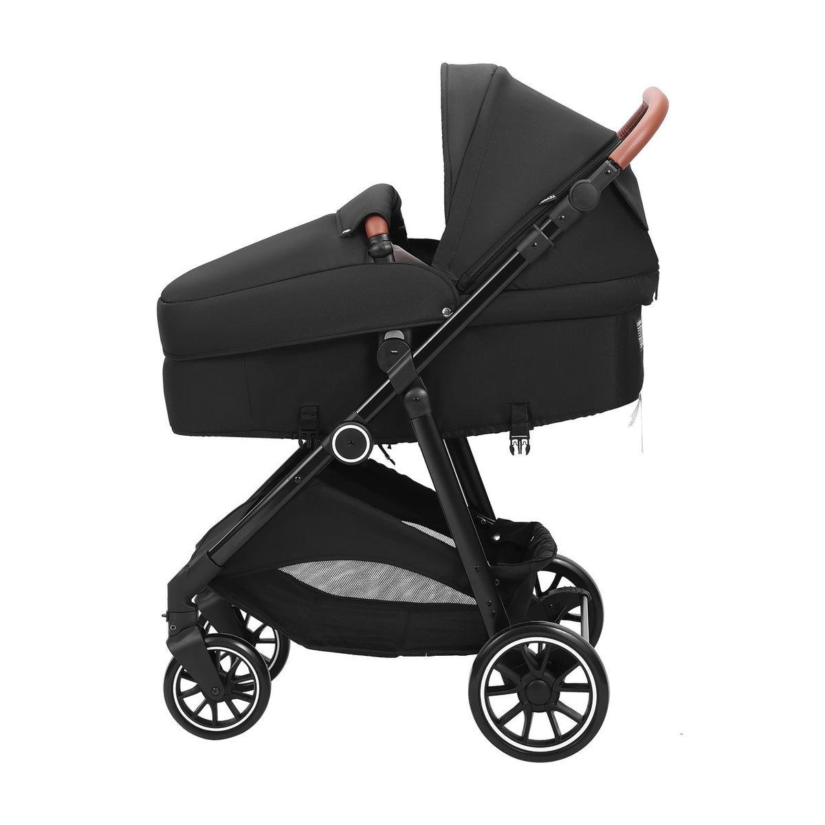 Standard Baby Stroller, Infant Toddler Stroller with Bassinet, 3rd-Gear Adjustable Backrest & Foldable & Reversible Seat, Carbon Steel Newborn Stroller with Leg Cover and Mesh Net, Black