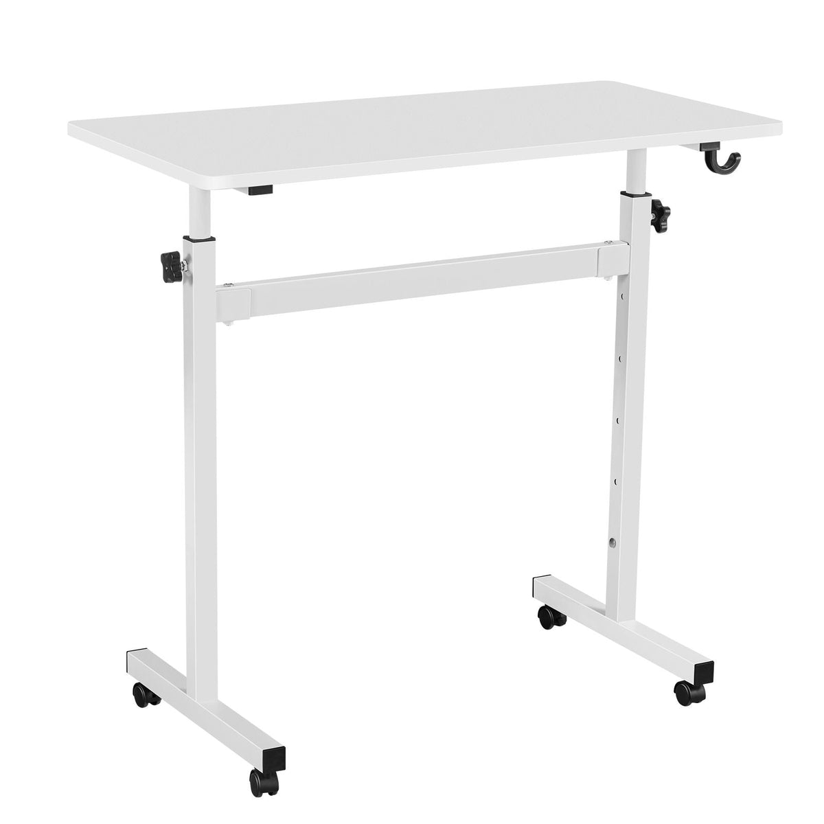 Standing Desk, Adjustable Height Mobile Stand Up Desk with Lockable Casters, 32 x 16 in Small Computer Sit Stand Rolling Workstation with Hook, 55.1 lbs Desktop Capacity, for Home Office, White