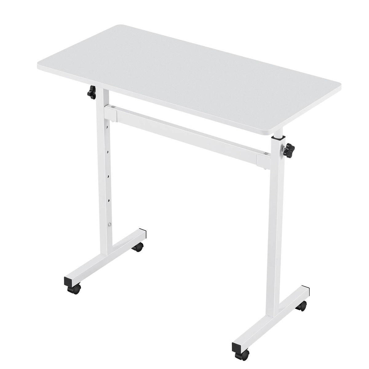 Standing Desk, Adjustable Height Mobile Stand Up Desk with Lockable Casters, 32 x 16 in Small Computer Sit Stand Rolling Workstation with Hook, 55.1 lbs Desktop Capacity, for Home Office, White