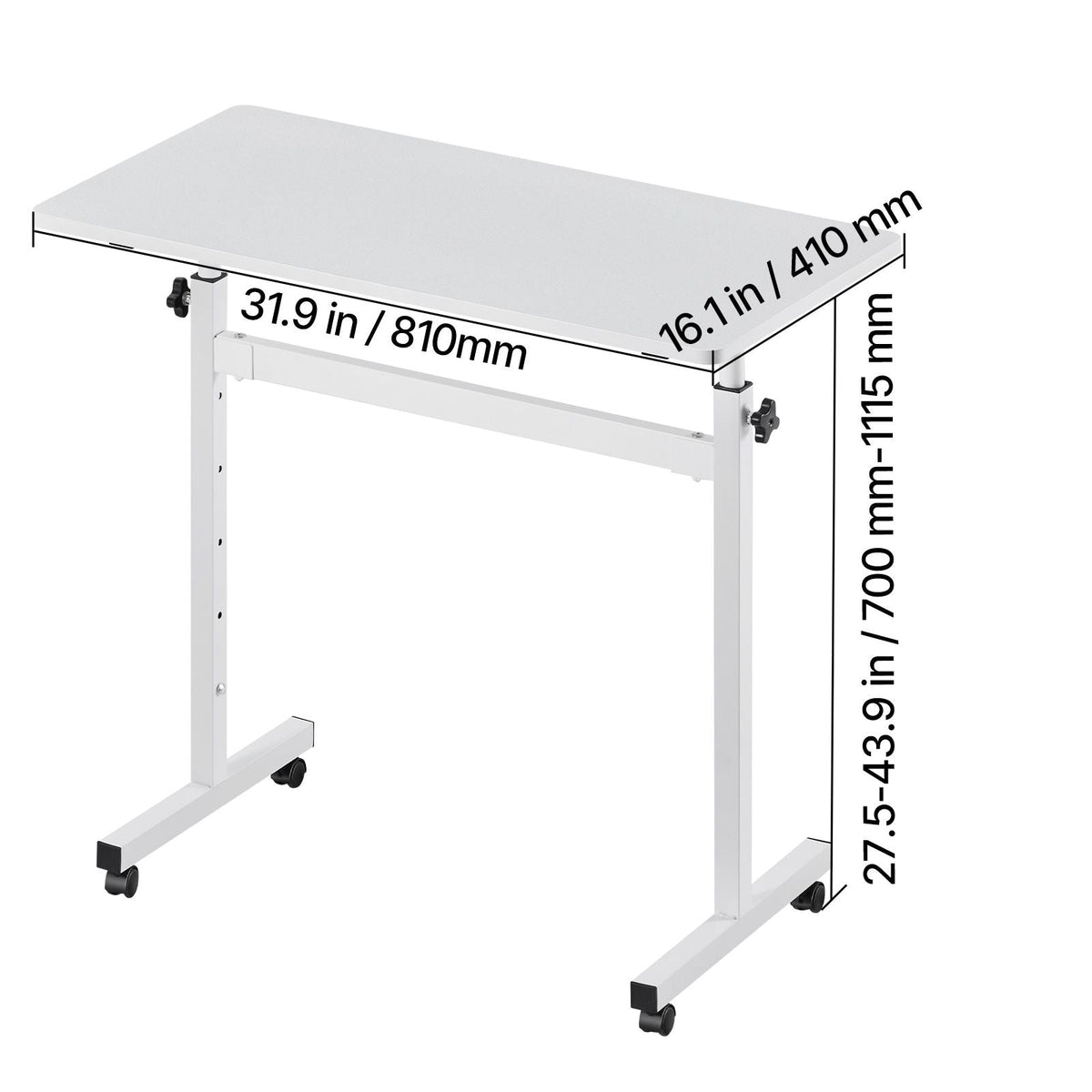 Standing Desk, Adjustable Height Mobile Stand Up Desk with Lockable Casters, 32 x 16 in Small Computer Sit Stand Rolling Workstation with Hook, 55.1 lbs Desktop Capacity, for Home Office, White