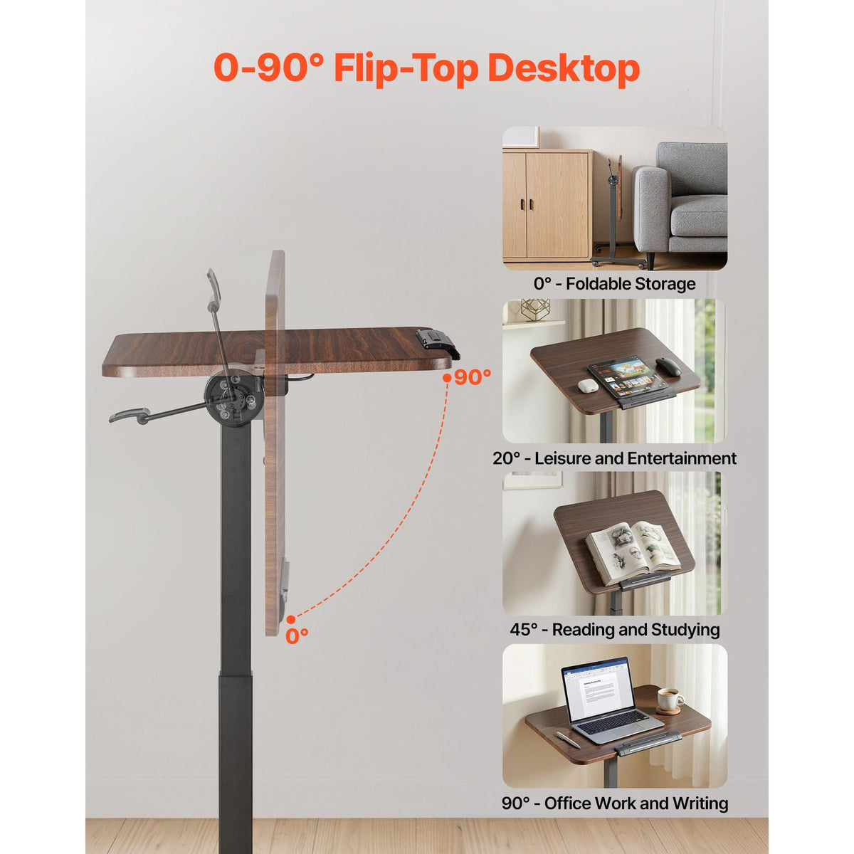 Standing Desk, Adjustable Height Mobile Stand Up Desk with Tilting Desktop, 25.6 x 19 in Small Computer Sit Stand Rolling Workstation with 4 Casters, 33 lbs Capacity, Ideal for Home Office