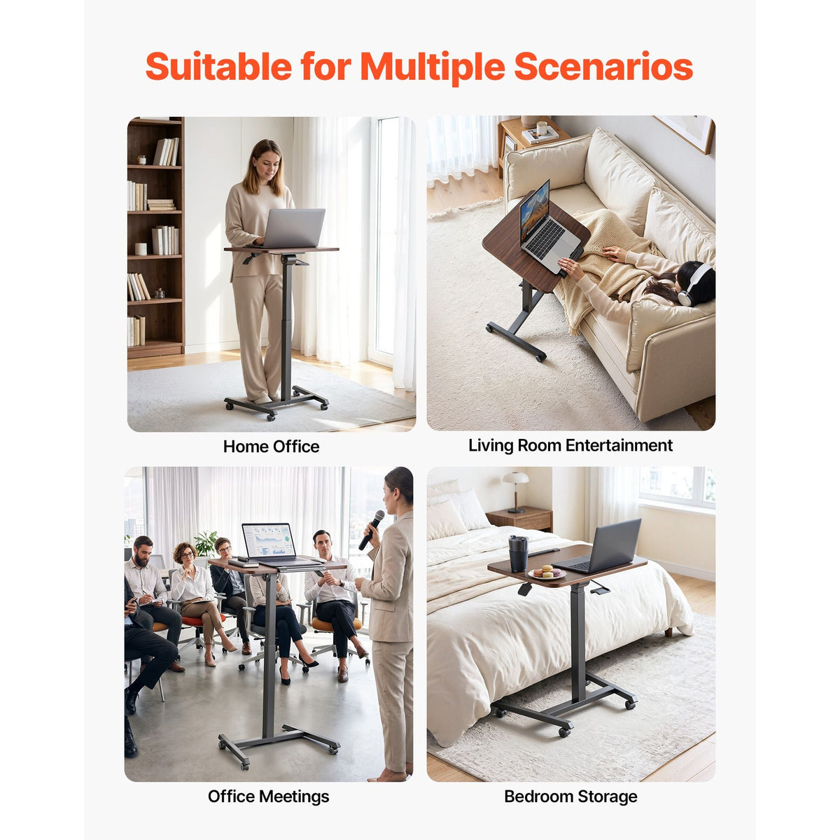 Standing Desk, Adjustable Height Mobile Stand Up Desk with Tilting Desktop, 25.6 x 19 in Small Computer Sit Stand Rolling Workstation with 4 Casters, 33 lbs Capacity, Ideal for Home Office