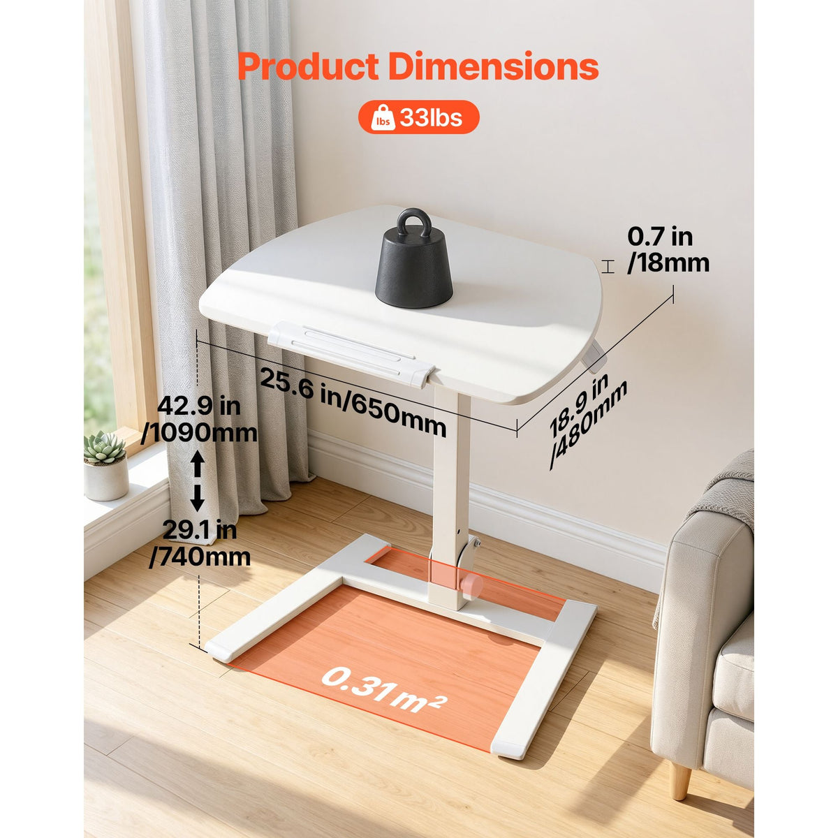Standing Desk, Adjustable Height Mobile Stand Up Desk with Tilting Desktop, 25.6 x 19 in Small Computer Sit Stand Workstation, 33 lbs Capacity, Pneumatic Lift for Home Office, Fully Assembled