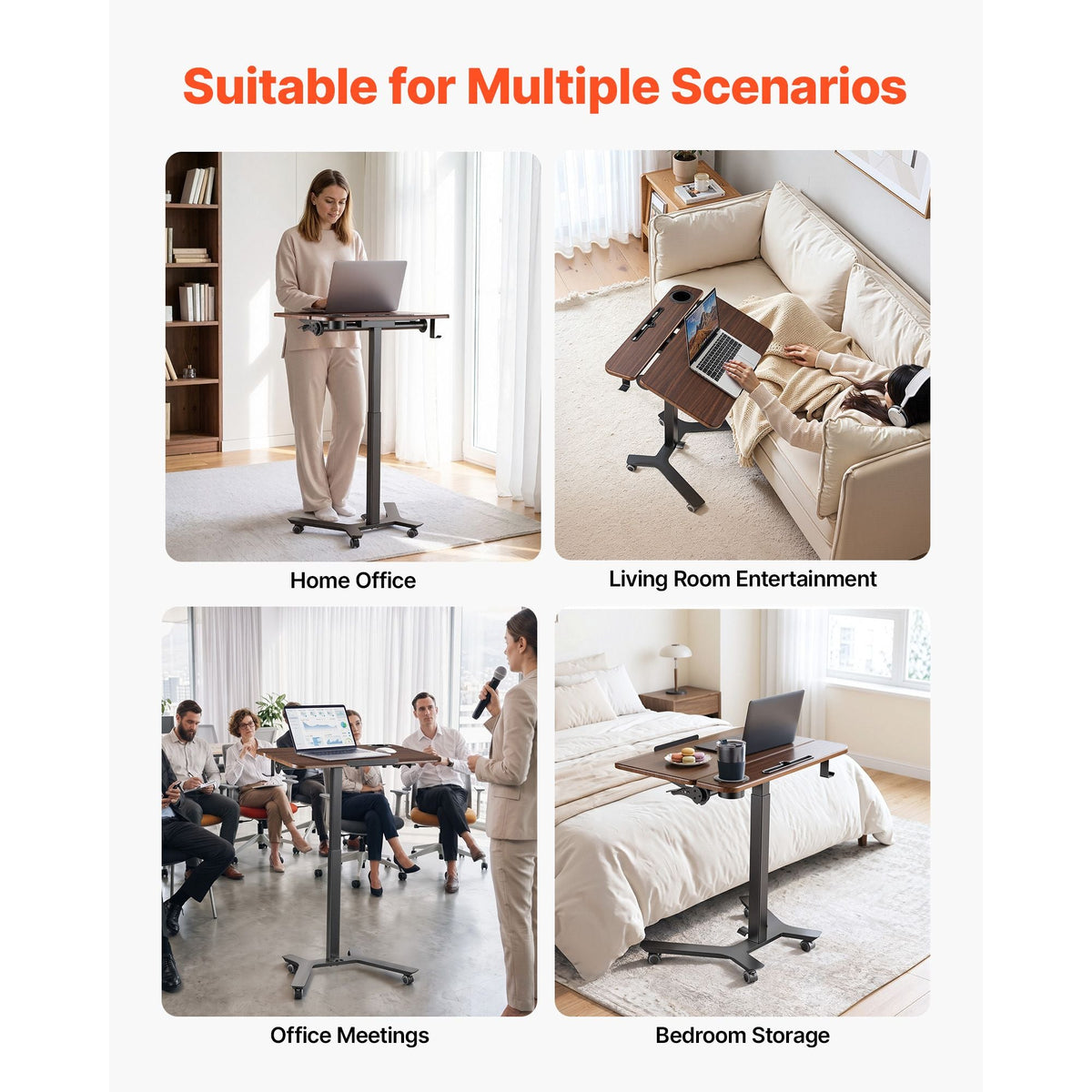 Standing Desk, Adjustable Height Mobile Stand Up Desk with Tilting Desktop, 28.2 x 20.7 in Small Computer Sit Stand Workstation, 33 lbs Capacity, Foot Pedal Pneumatic Lift for Home, Office