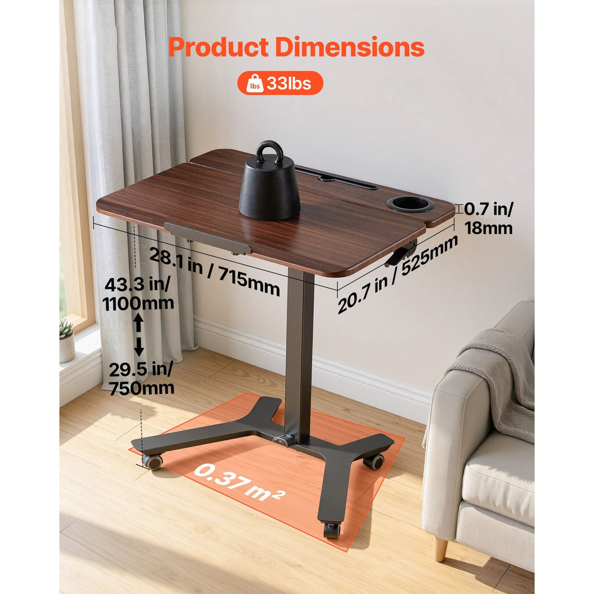 Standing Desk, Adjustable Height Mobile Stand Up Desk with Tilting Desktop, 28.2 x 20.7 in Small Computer Sit Stand Workstation, 33 lbs Capacity, Foot Pedal Pneumatic Lift for Home, Office