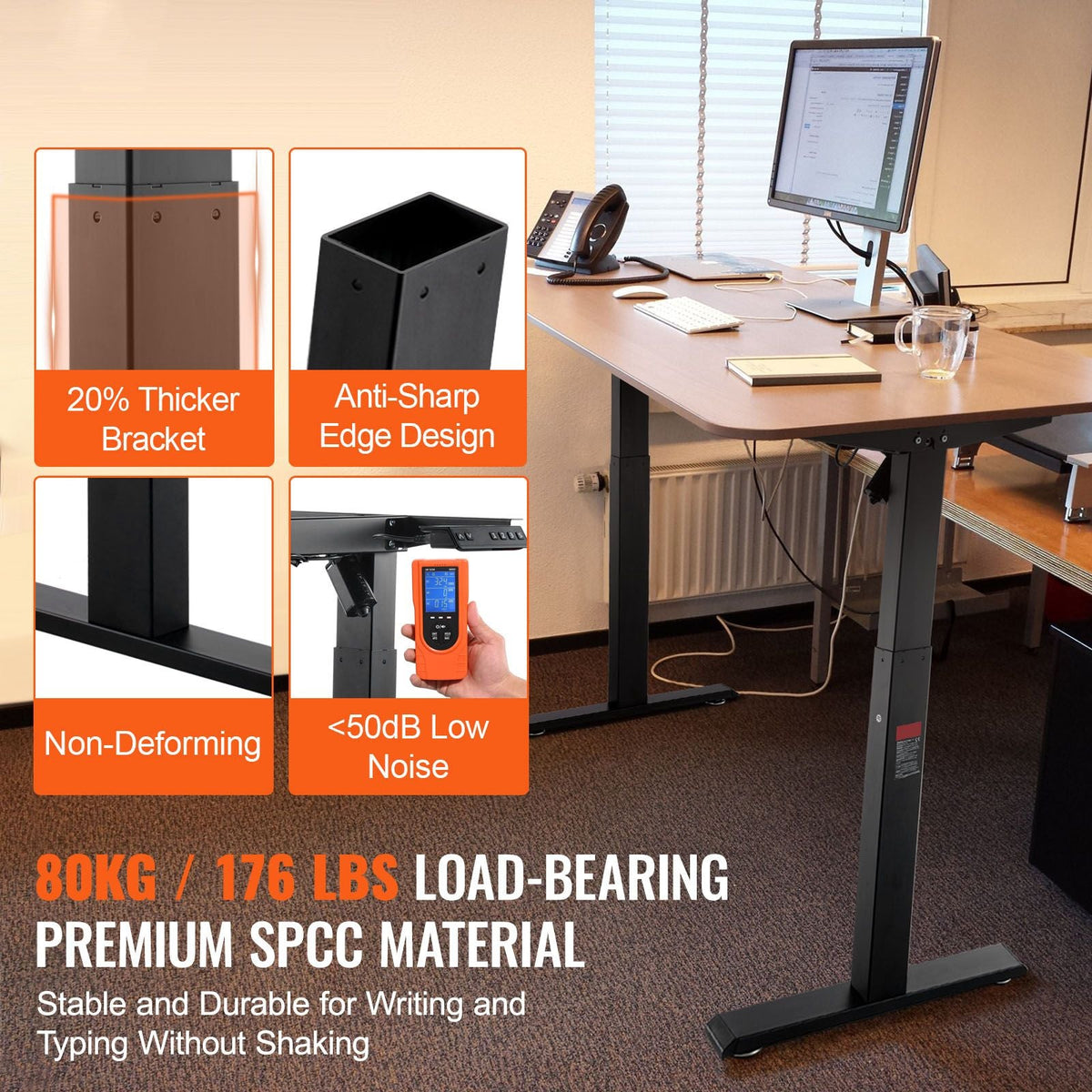 Standing Desk Frame, Adjustable 27.6-46.1 inch Height & 35.4-53.2 inch Length Electric Stand Up Computer Desk Legs, Ergonomic DIY Workstation Base for Home and Office (Black Frame Only)