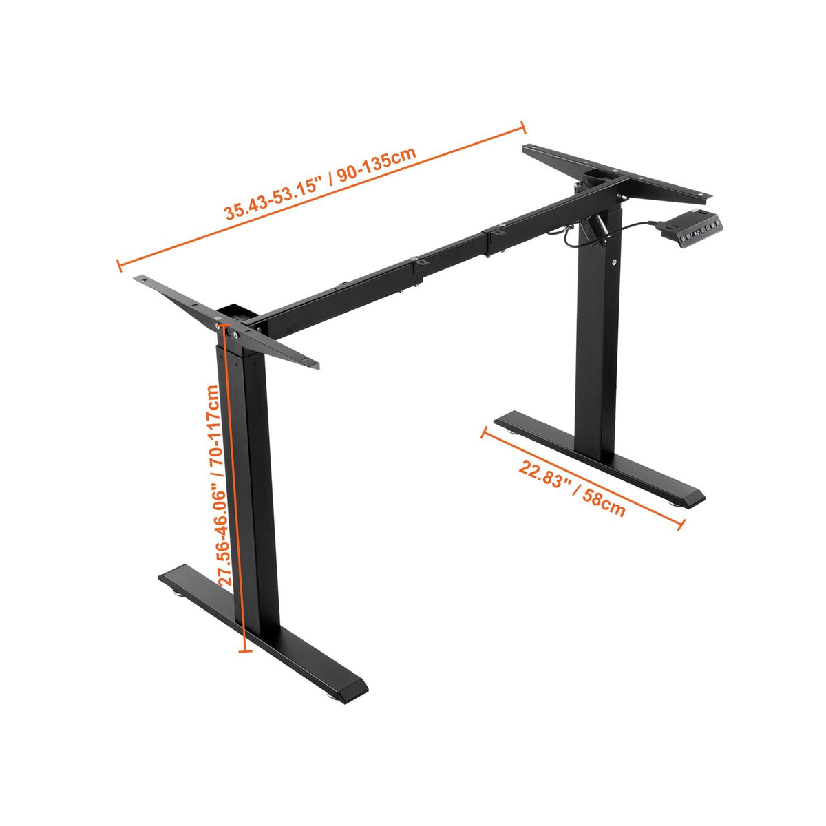 Standing Desk Frame, Adjustable 27.6-46.1 inch Height & 35.4-53.2 inch Length Electric Stand Up Computer Desk Legs, Ergonomic DIY Workstation Base for Home and Office (Black Frame Only)
