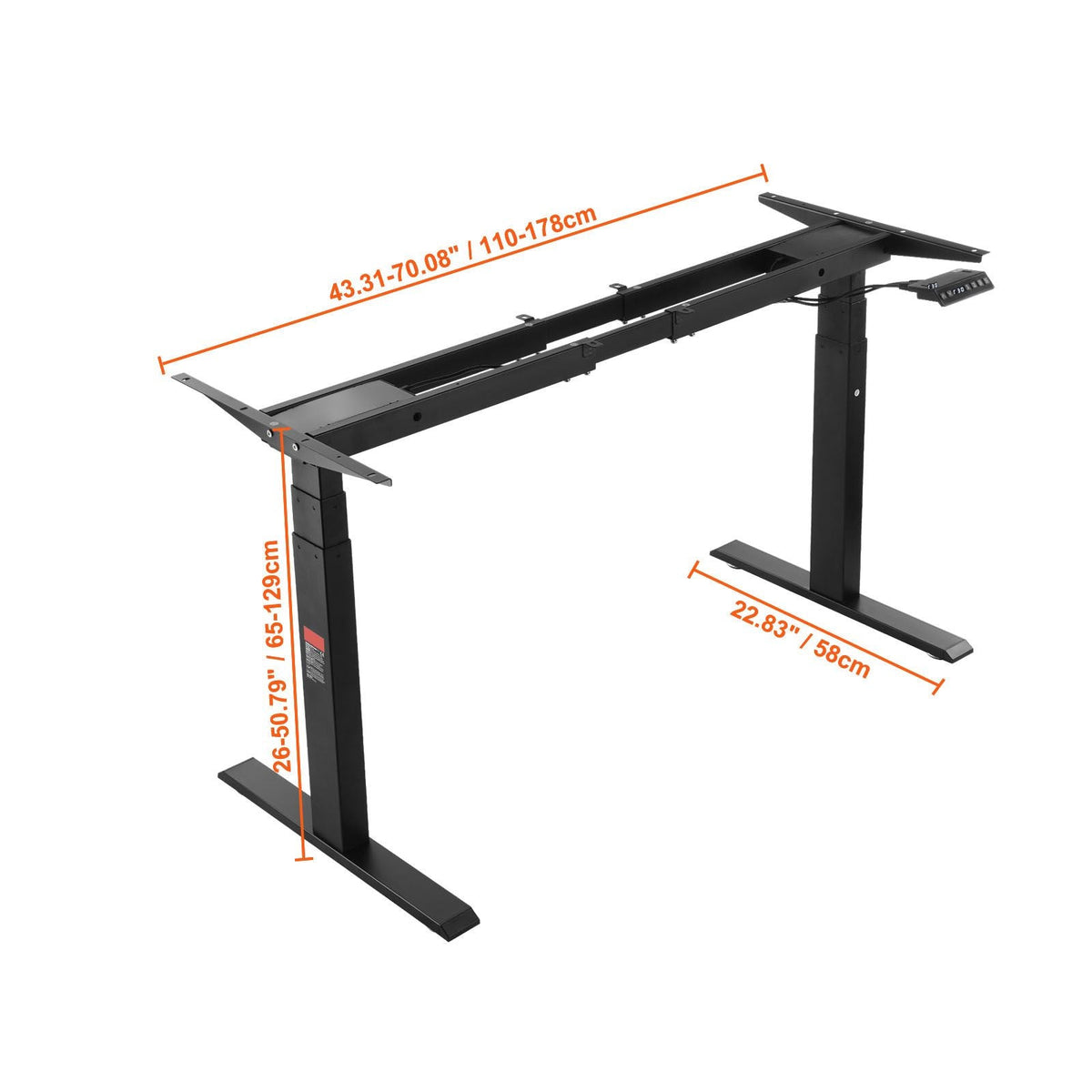 Standing Desk Frame Dual Motor, Adjustable 26"-50.8" Height & 43.3"-70.1" Length Electric Stand Up Computer Desk Legs, Ergonomic Workstation Base for Home Office 3 Positions (Black Frame Only)