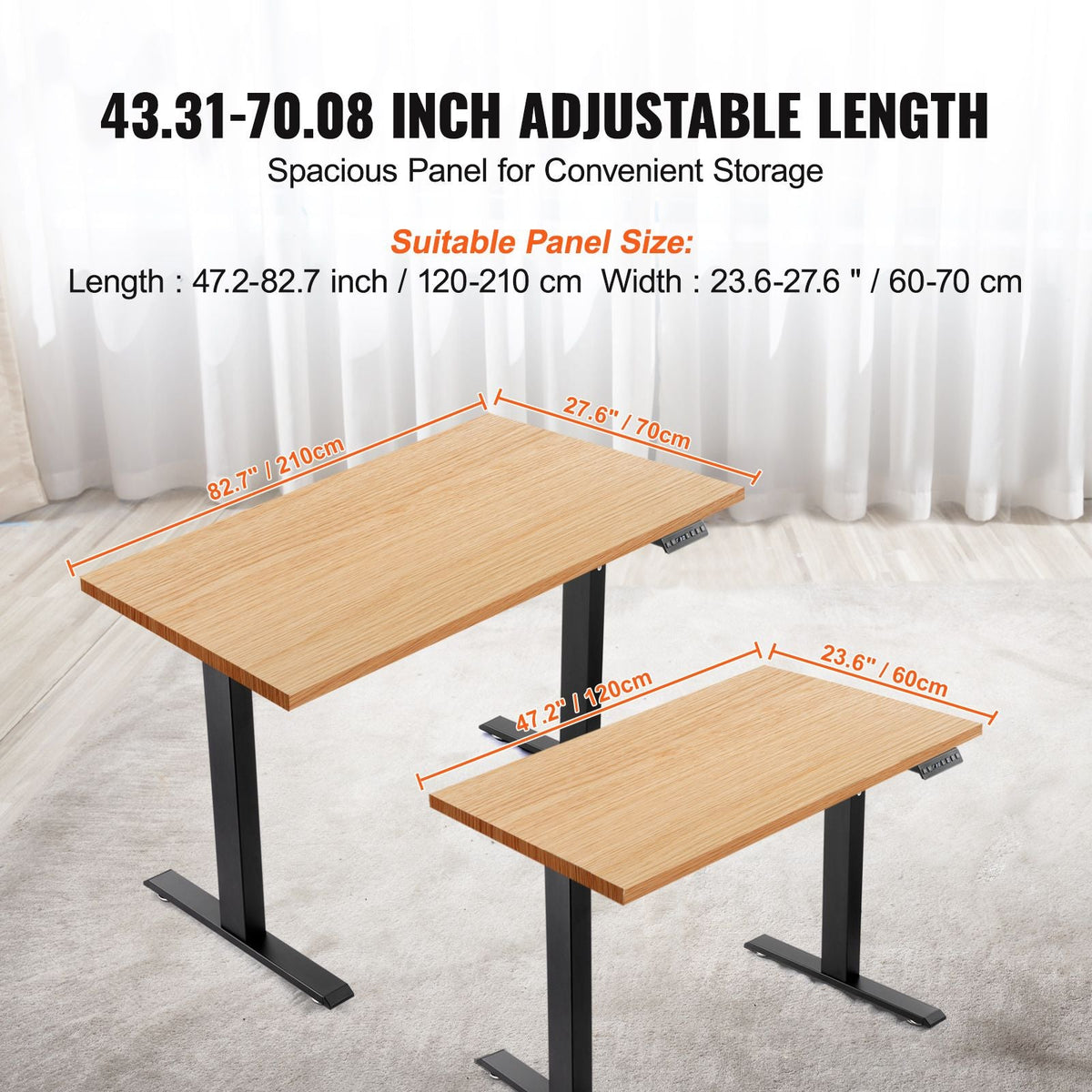 Standing Desk Frame Dual Motor, Adjustable 26"-50.8" Height & 43.3"-70.1" Length Electric Stand Up Computer Desk Legs, Ergonomic Workstation Base for Home Office 3 Positions (Black Frame Only)
