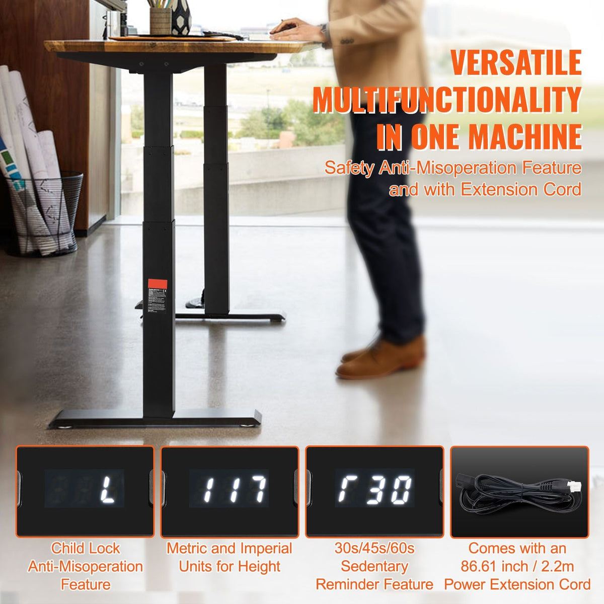 Standing Desk Frame Dual Motor, Adjustable 26"-50.8" Height & 43.3"-70.1" Length Electric Stand Up Computer Desk Legs, Ergonomic Workstation Base for Home Office 3 Positions (Black Frame Only)