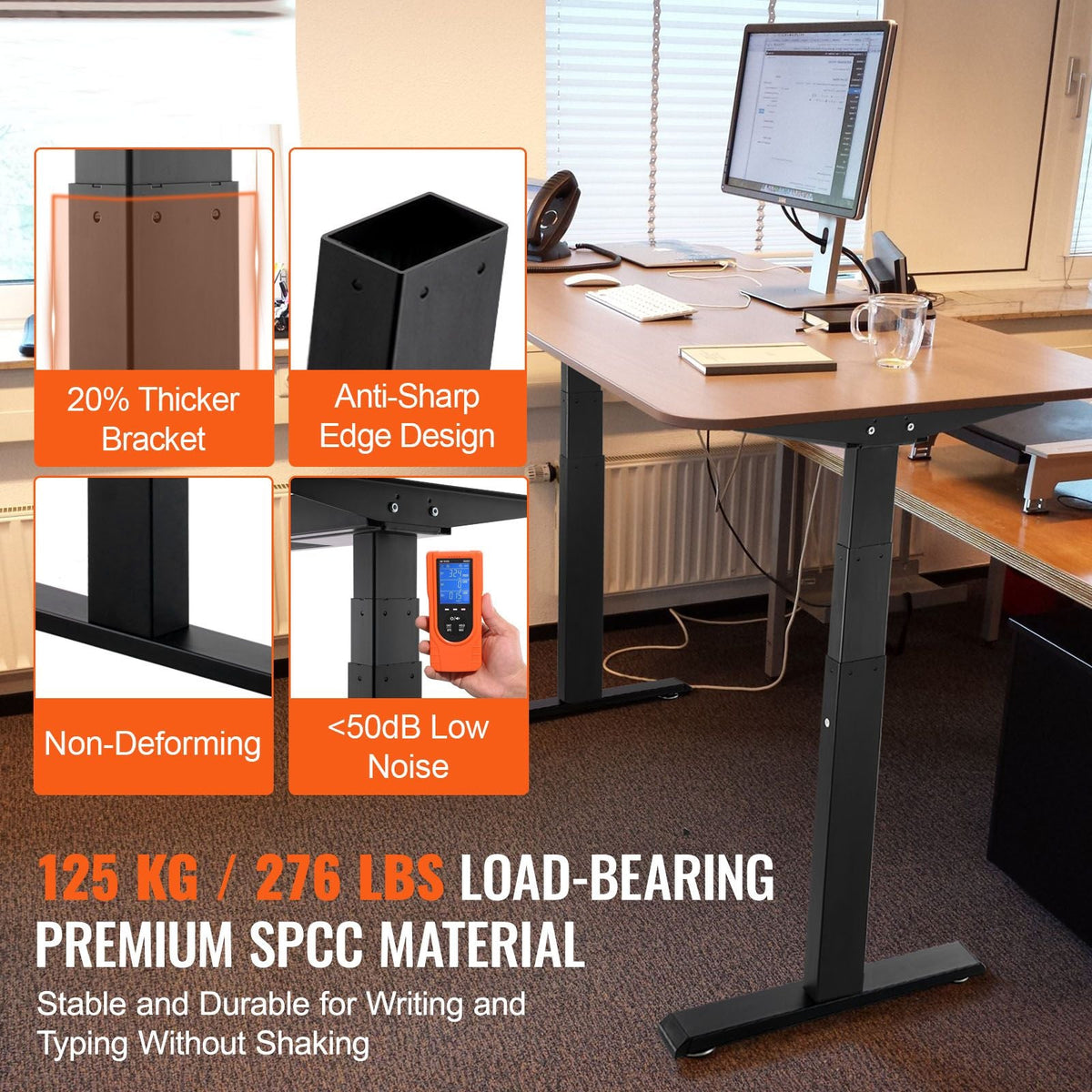 Standing Desk Frame Dual Motor, Adjustable 26"-50.8" Height & 43.3"-70.1" Length Electric Stand Up Computer Desk Legs, Ergonomic Workstation Base for Home Office 3 Positions (Black Frame Only)