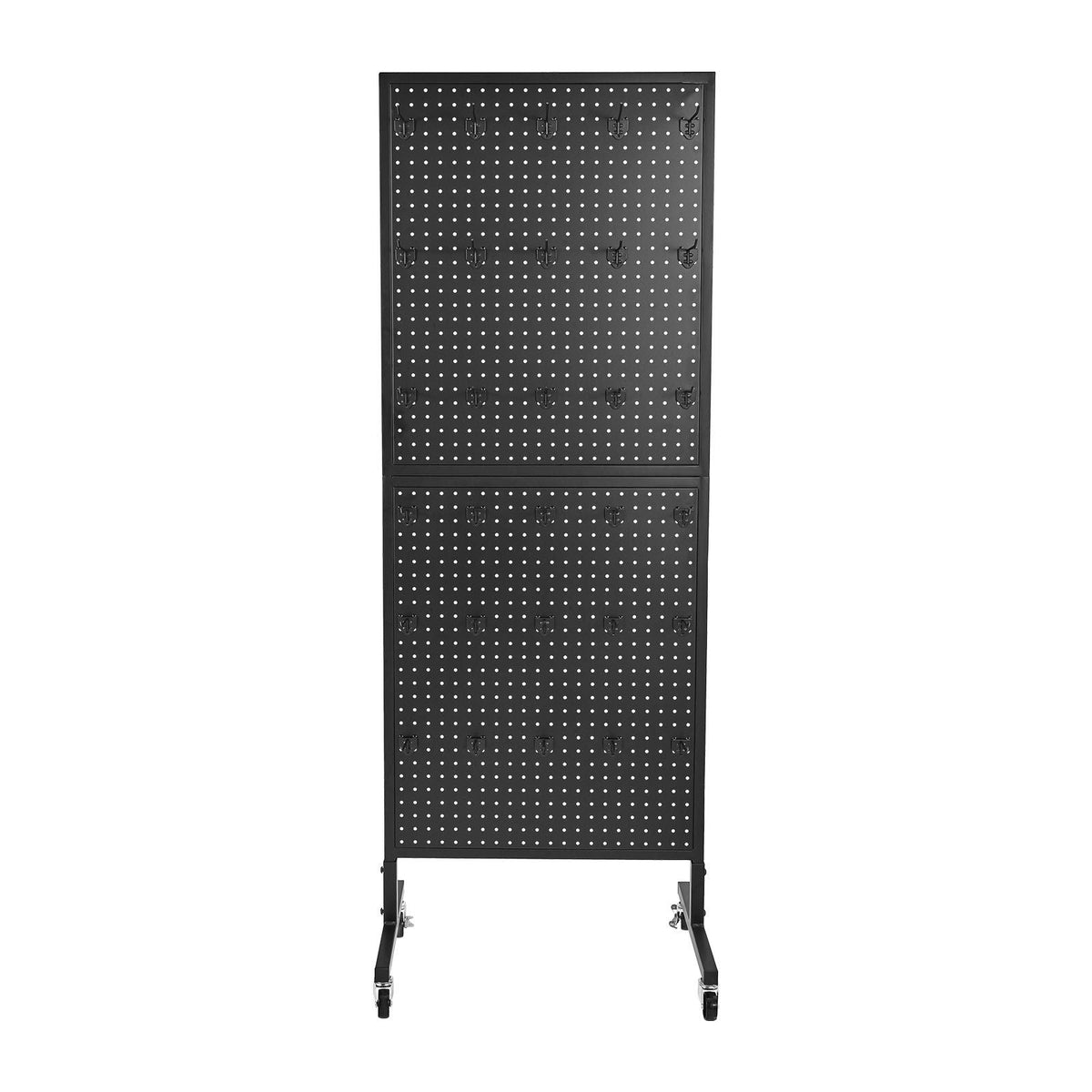 Standing Pegboard Display, 23.6 x 63 in Pegboard Display Stand with Swivel Casters and 30 Hooks, Thickened Cold-Rolled Steel Peg Board Panel for Grocery, Retail Store and Jewelry Shop, Black