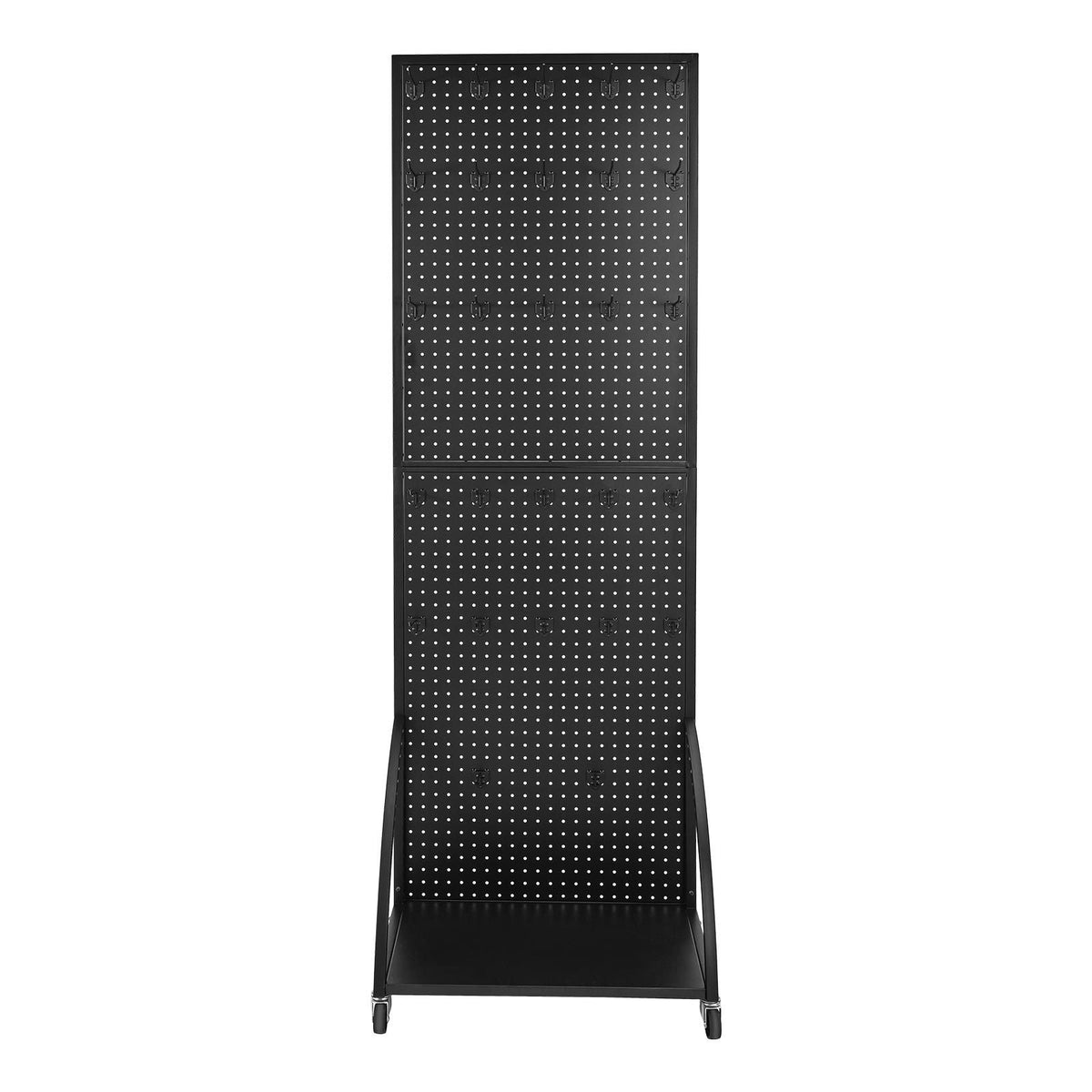 Standing Pegboard Display with Base Plate, 23.7 x 66 in Pegboard Display Stand with Casters and 30 Hooks, Thickened Cold-Rolled Steel Peg Board Panel for Retail Store and Jewelry Shop, Black