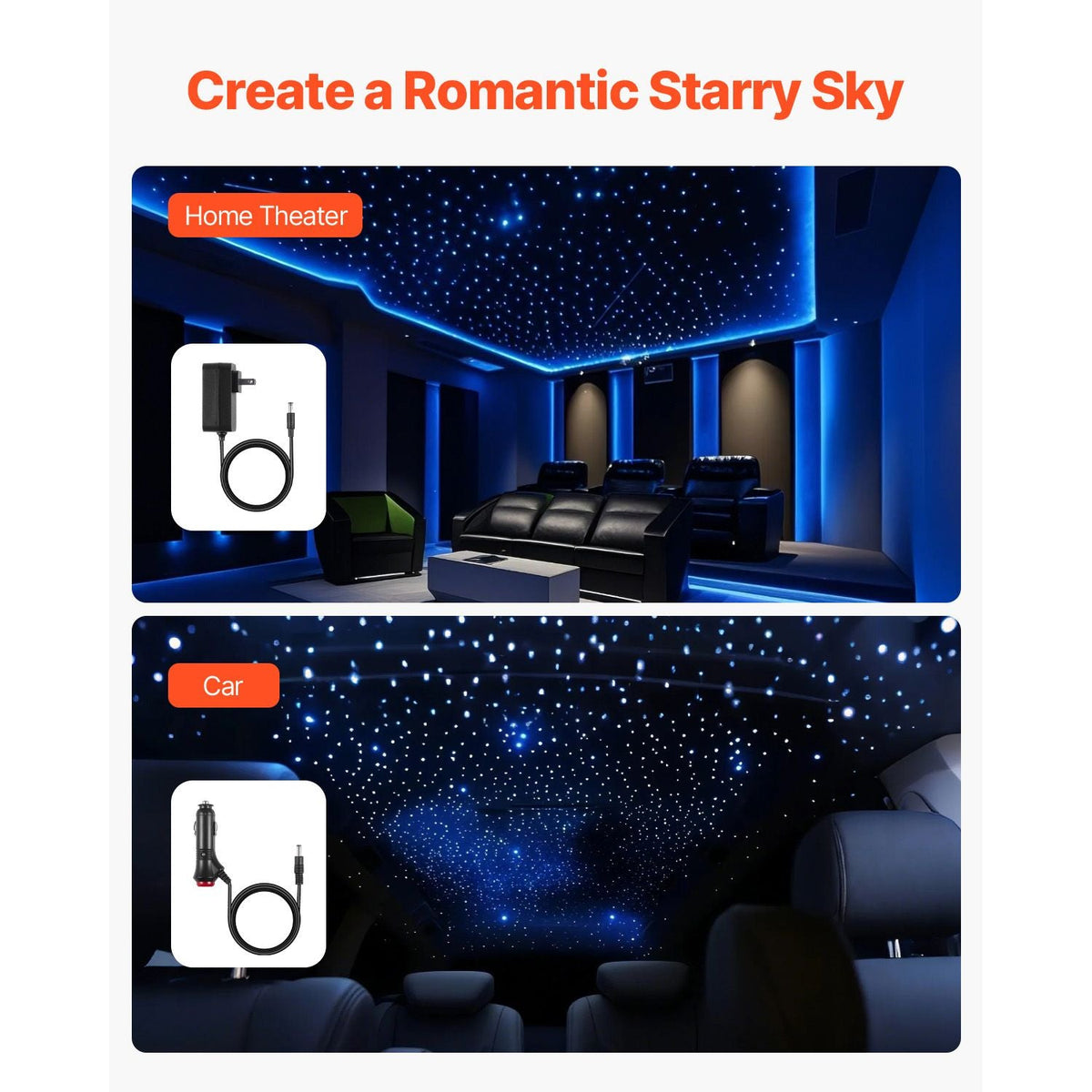 Starlight Headliner Kit, 450 pcs 0.03 in 9.8 ft, 16W Twinkle Fiber Optic Star Ceiling Lights for Car, Bluetooth APP, Remote Control, Sound Activated, RGBW Light Engine, for Home Bed Room Decor