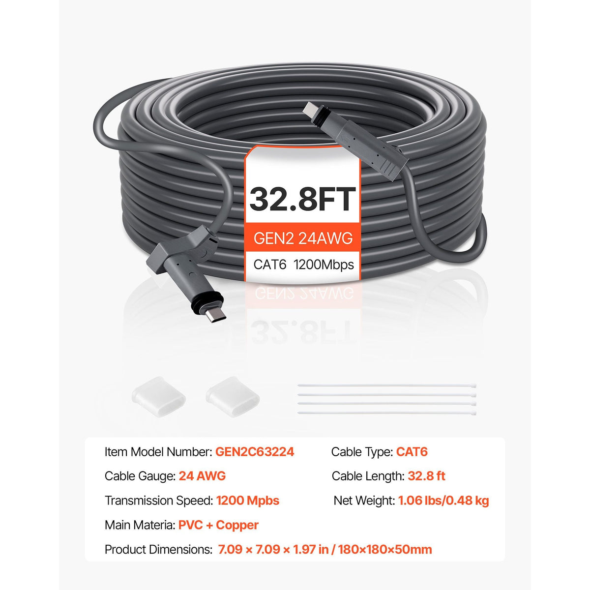 Starlink Gen 2 Cable, 32.8 FT, 24 AWG Copper Core, Durable Extension Cable for Standard Generation 2, Compatible with Starlink Rectangular Satellite V2, Flexible Wiring for RV, Backyard Camping