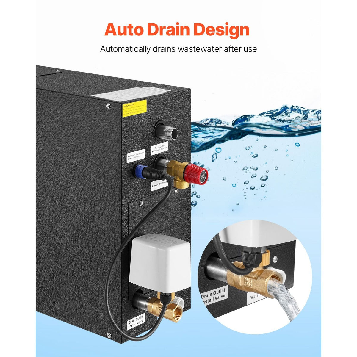 Steam Generator, 6 kW Steam Shower System with Controller for Home Sauna Bath Spa, Commercial Auto Drain Kit with Overheat, Dry-Run & Overpressure Protection, 10 Min to 24h Efficient, Black