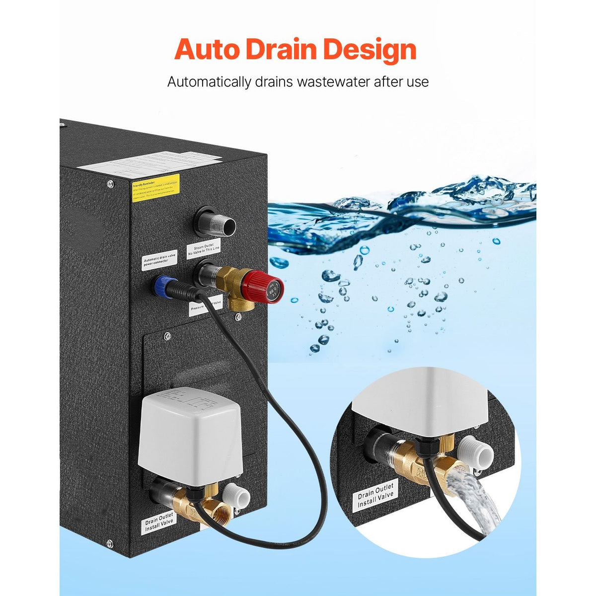 Steam Generator, 7.5 kW Steam Shower System with Controller for Home Sauna Bath Spa, Commercial Auto Drain Kit with Overheat, Dry-Run & Overpressure Protection, 10 Min to 24h Efficient, Black