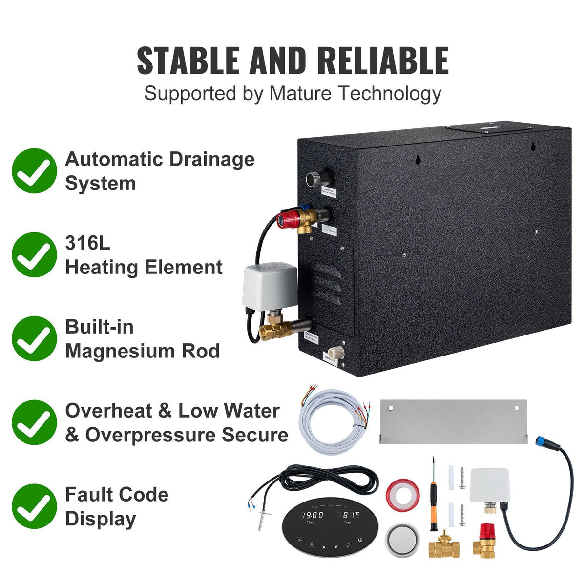 Steam Shower Generator, 10.5 kW, Segmented Heating & Temperature Customization & 24h Timer Steam Bath Kit, Automatic Drainage Luxury Home Steam Shower System, Acrylic Tested to UL Standards