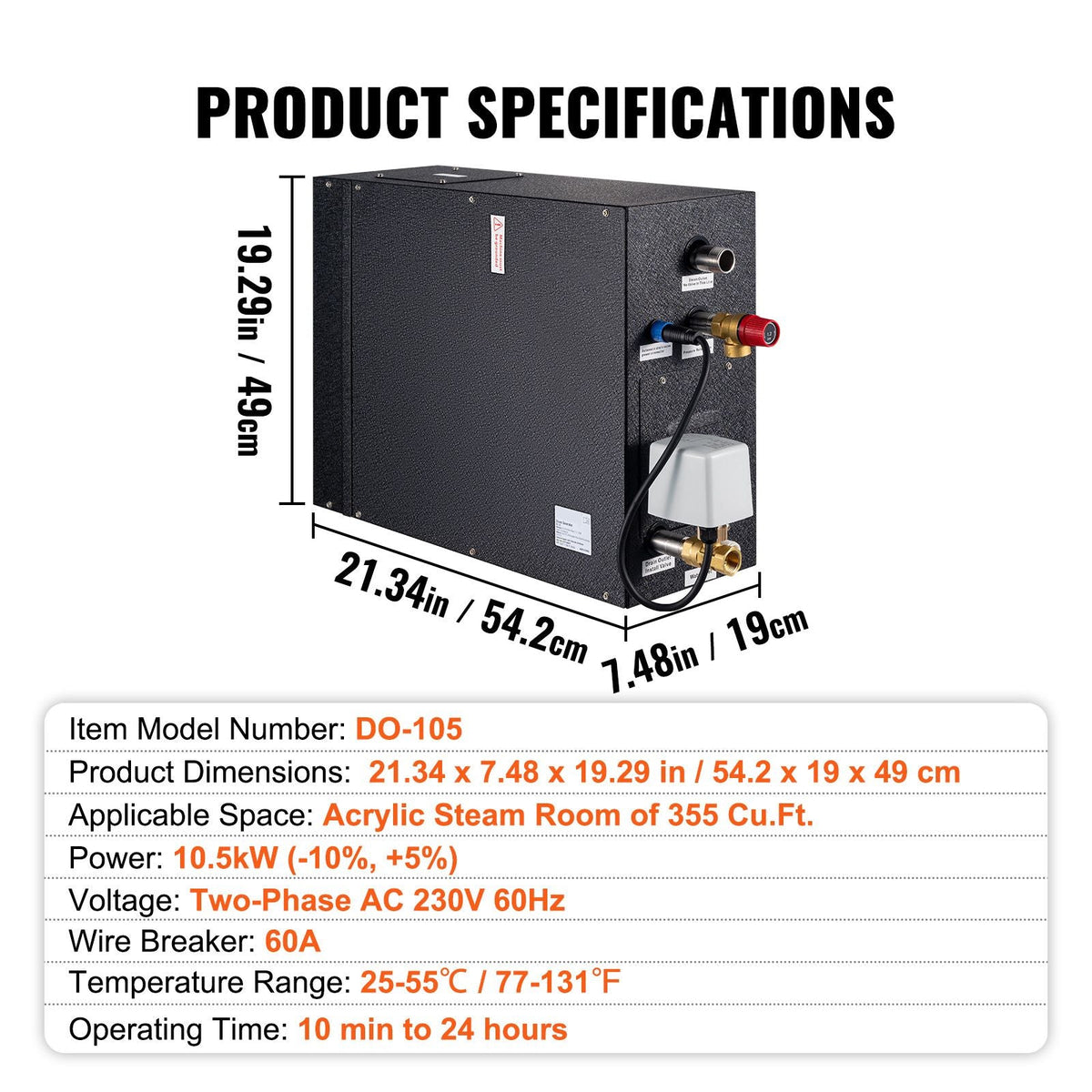 Steam Shower Generator, 10.5 kW, Segmented Heating & Temperature Customization & 24h Timer Steam Bath Kit, Automatic Drainage Luxury Home Steam Shower System, Acrylic Tested to UL Standards