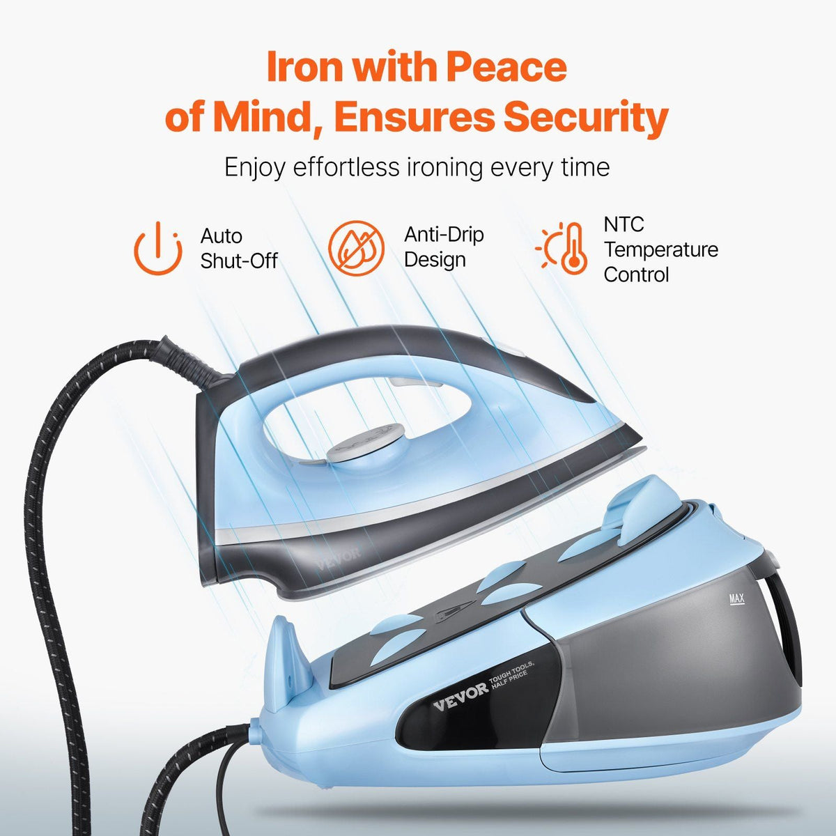 Steam Station, 1700W Steam Iron for Clothes with 1.8L Large Capacity Water Tank, Aluminum Alloy + Ceramic Glaze Soleplate, Auto Shut-Off, 4 Temperature Settings, Clothing Iron for Home Ironing