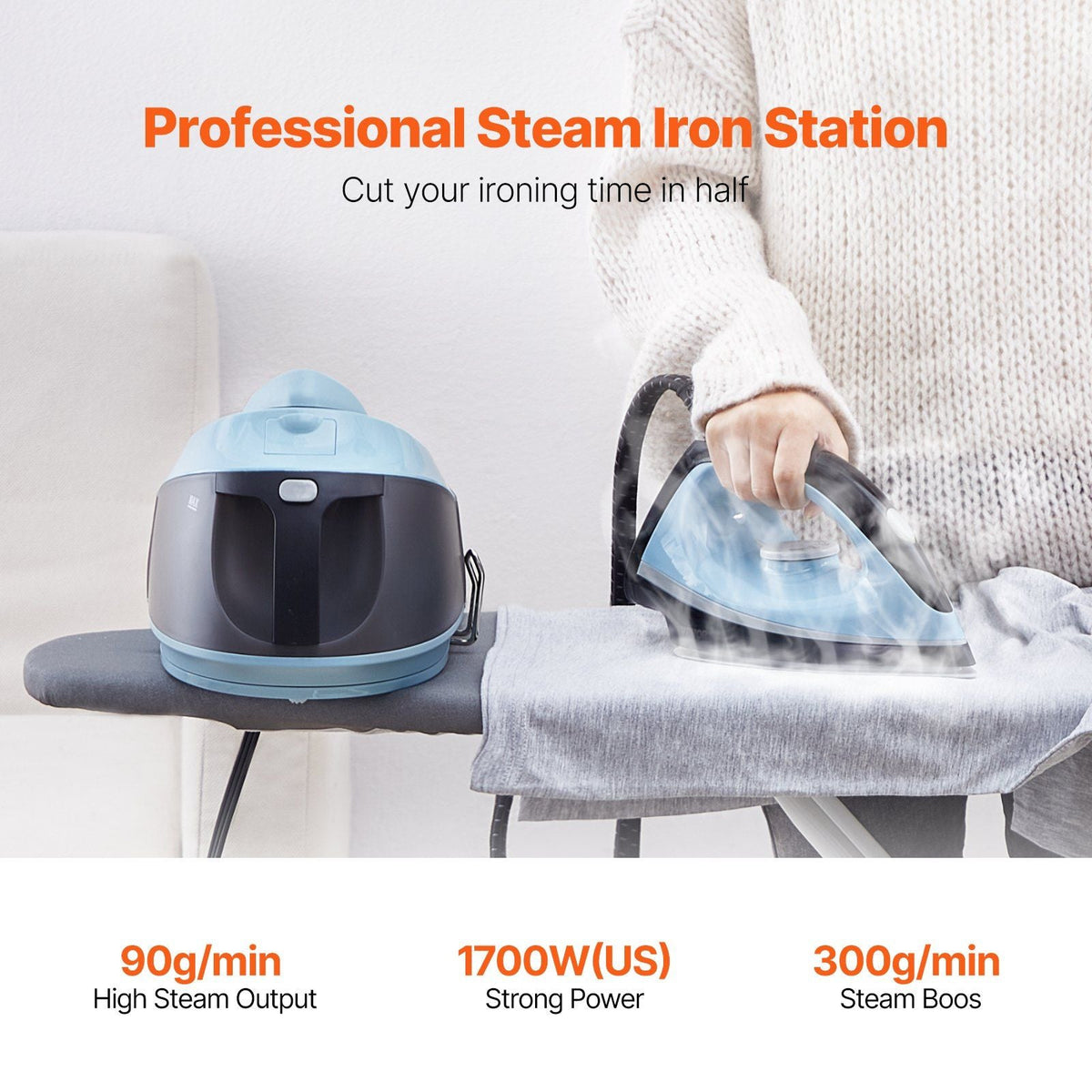 Steam Station, 1700W Steam Iron for Clothes with 1.8L Large Capacity Water Tank, Aluminum Alloy + Ceramic Glaze Soleplate, Auto Shut-Off, 4 Temperature Settings, Clothing Iron for Home Ironing