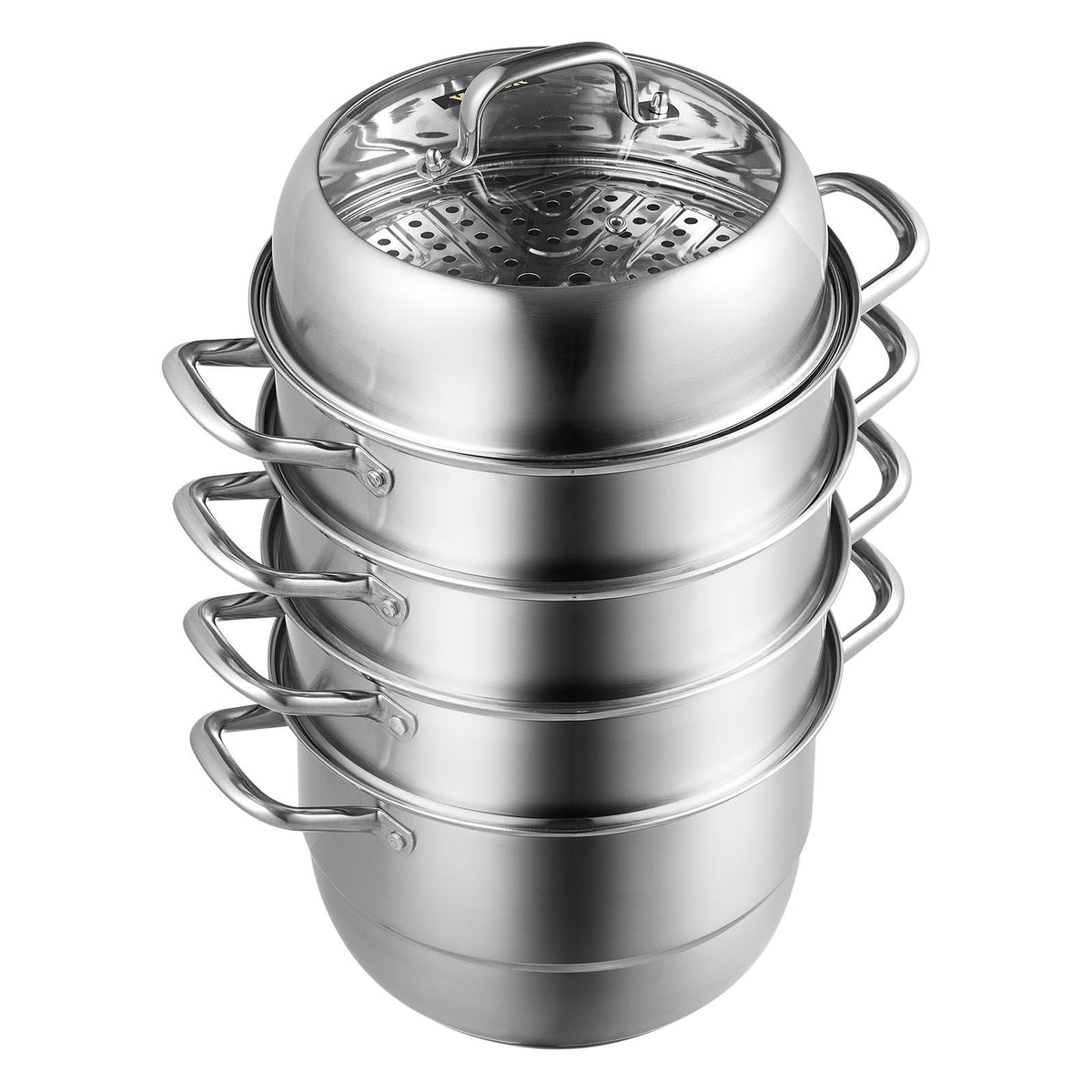 Steamer Pot 11in/28cm, 5 Tier Steamer Pot for Cooking with 8.5QT Stock Pot, 3 Vegetable Steamers & 2 Steaming Trays, Food-Grade 304 Stainless Steel Food Steamer Cookware for Gas Electric Stove